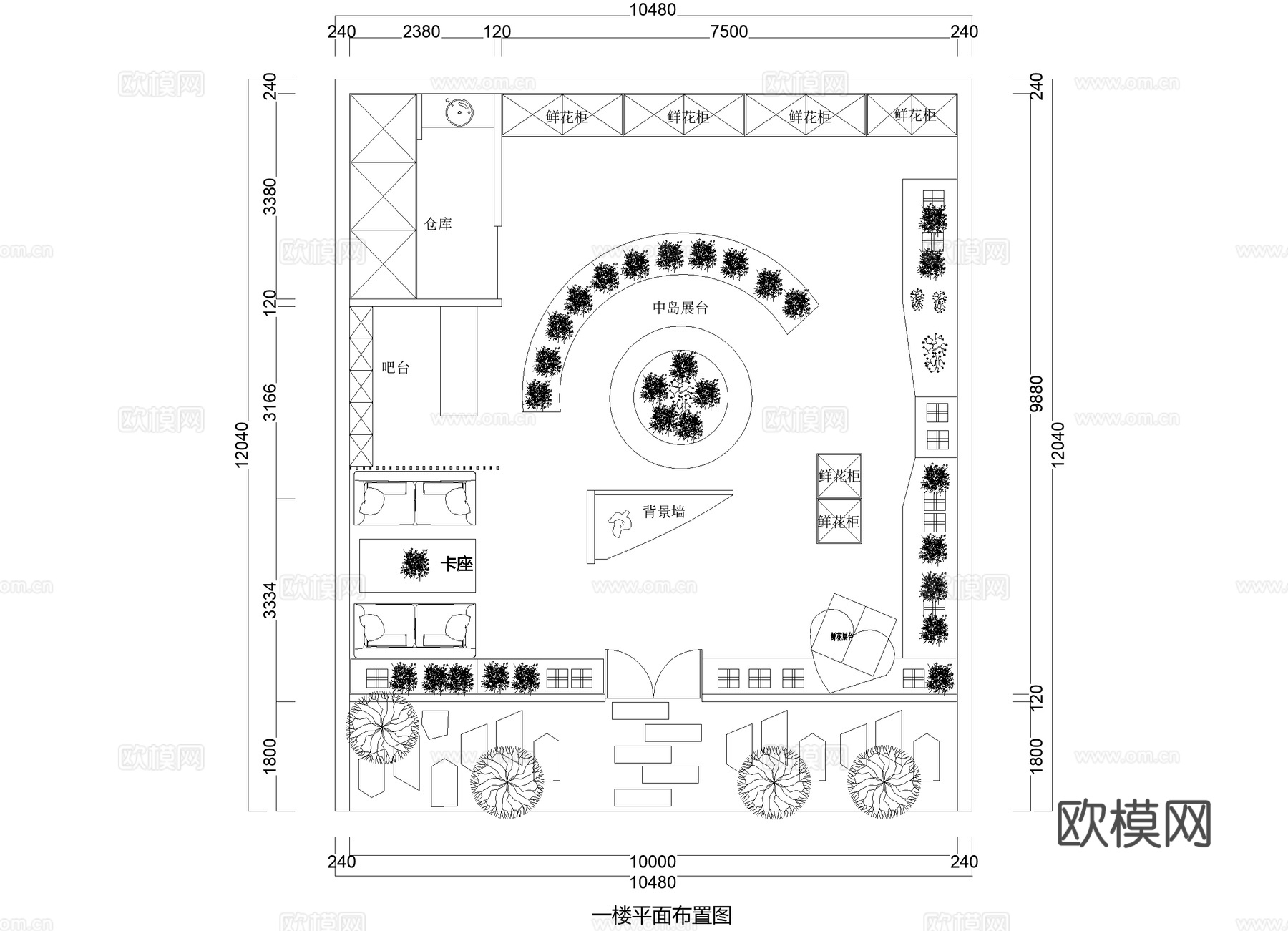 花店平面布置图CADcad施工图
