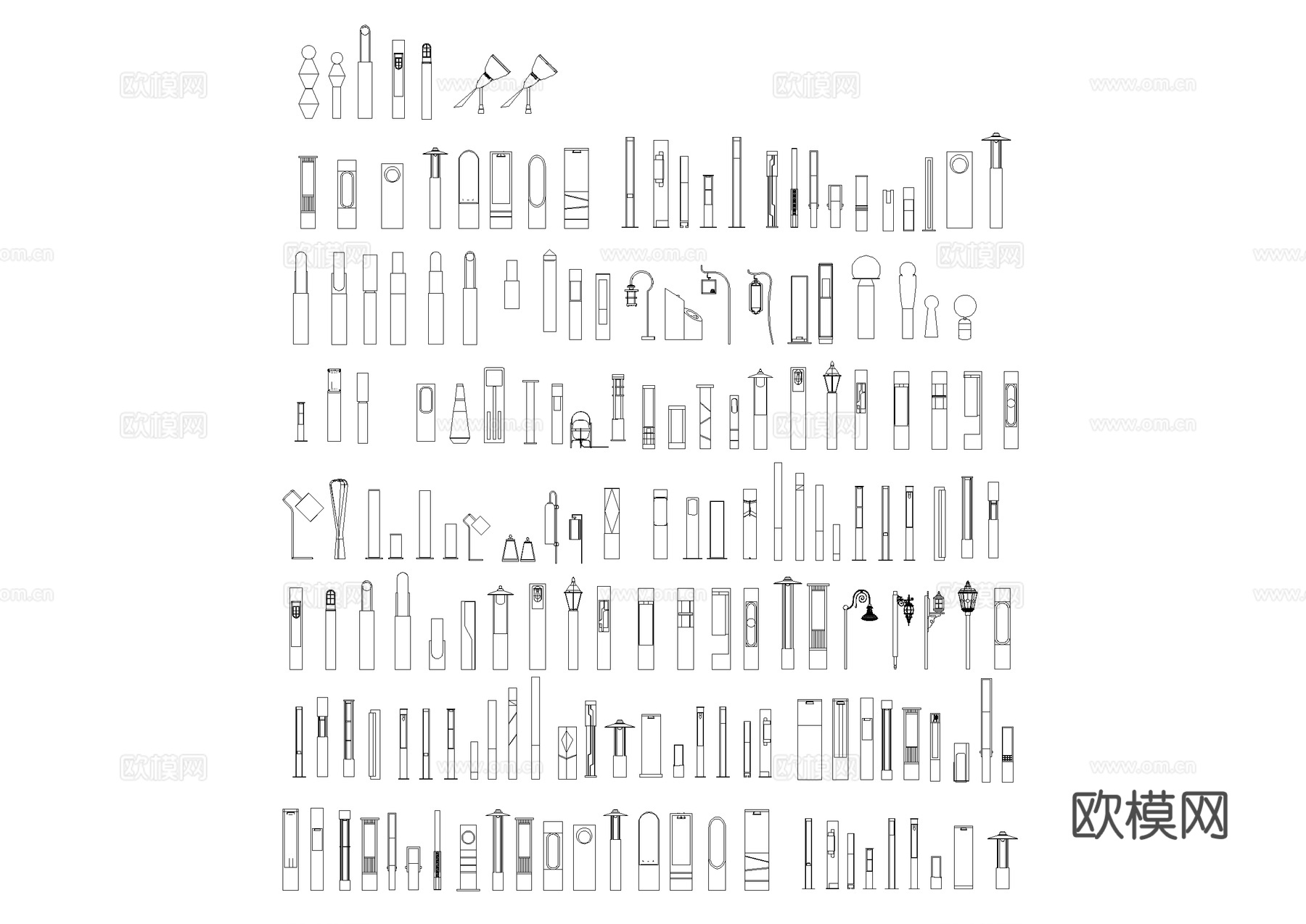 景观灯具草坪灯庭院灯灯柱图块图库CAD施工图cad施工图