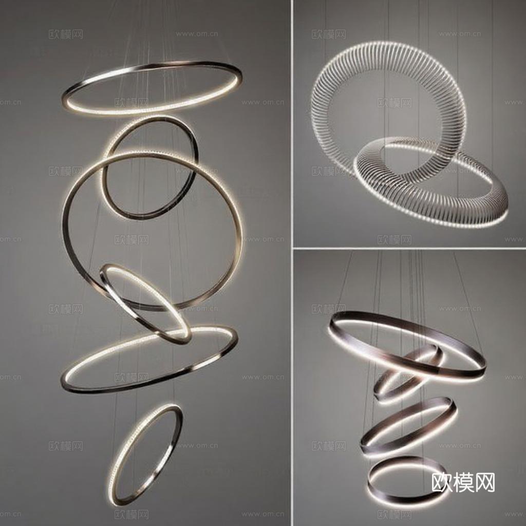 现代环形吊灯设计 LED客厅餐厅灯具 金属玻璃极简装饰灯 科技感设计师家居灯饰免费3d模型