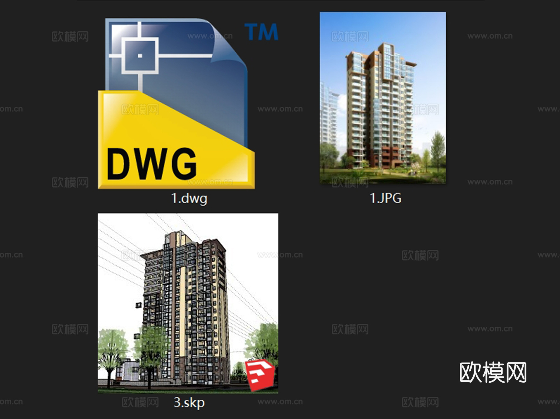 现代高层住宅楼建筑平面CAD施工图+SU模型cad施工图