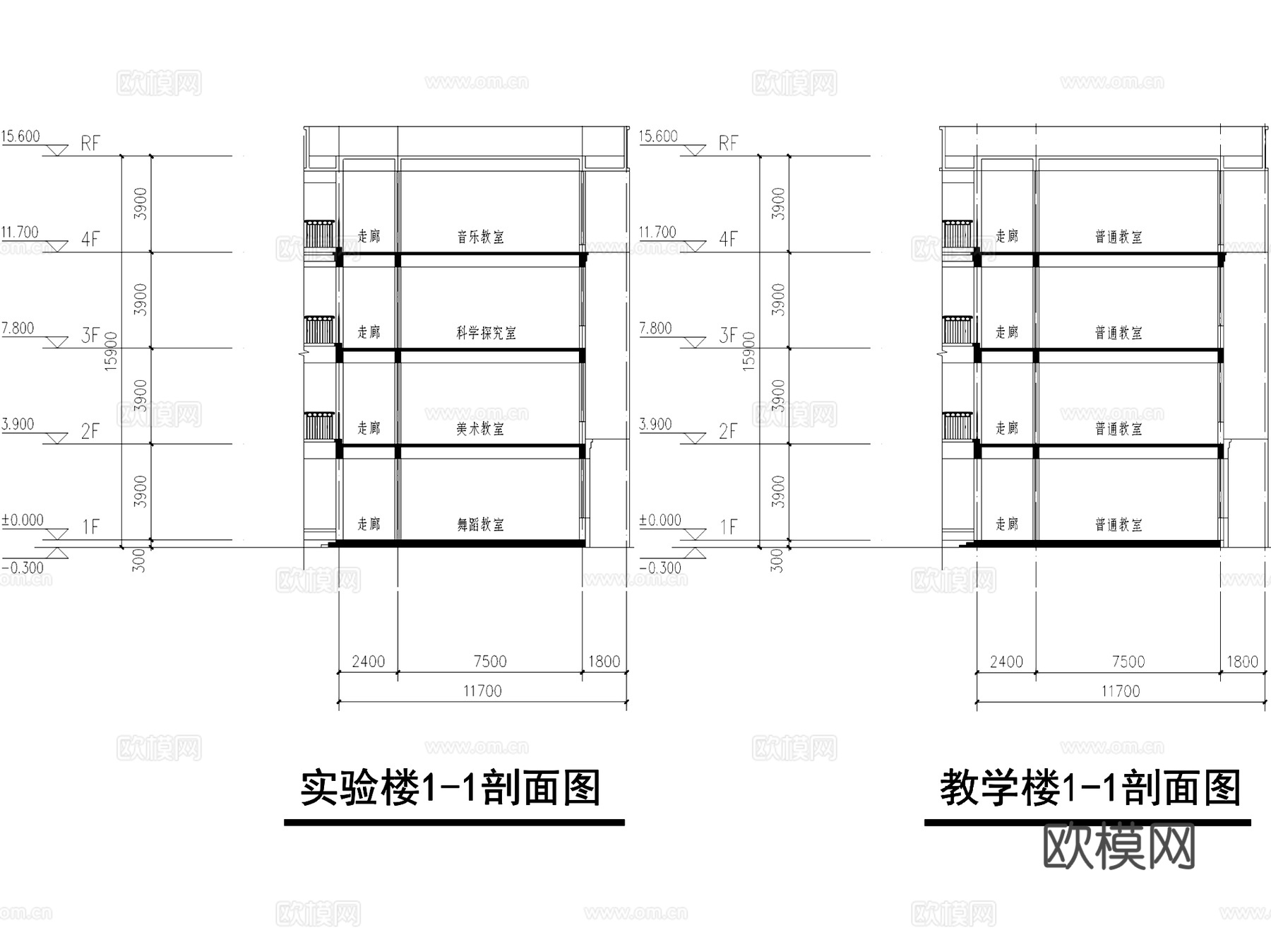 凤凰山小学规划建筑平剖面CAD施工图cad施工图