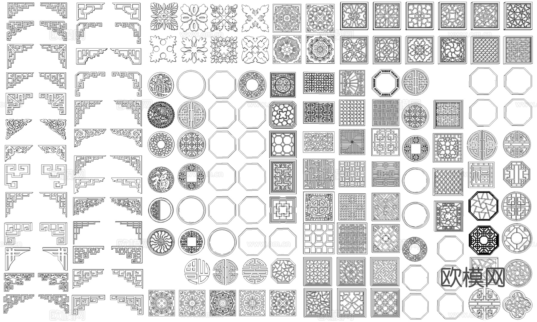 中式镂空花窗平面图块图库CAD施工图cad施工图