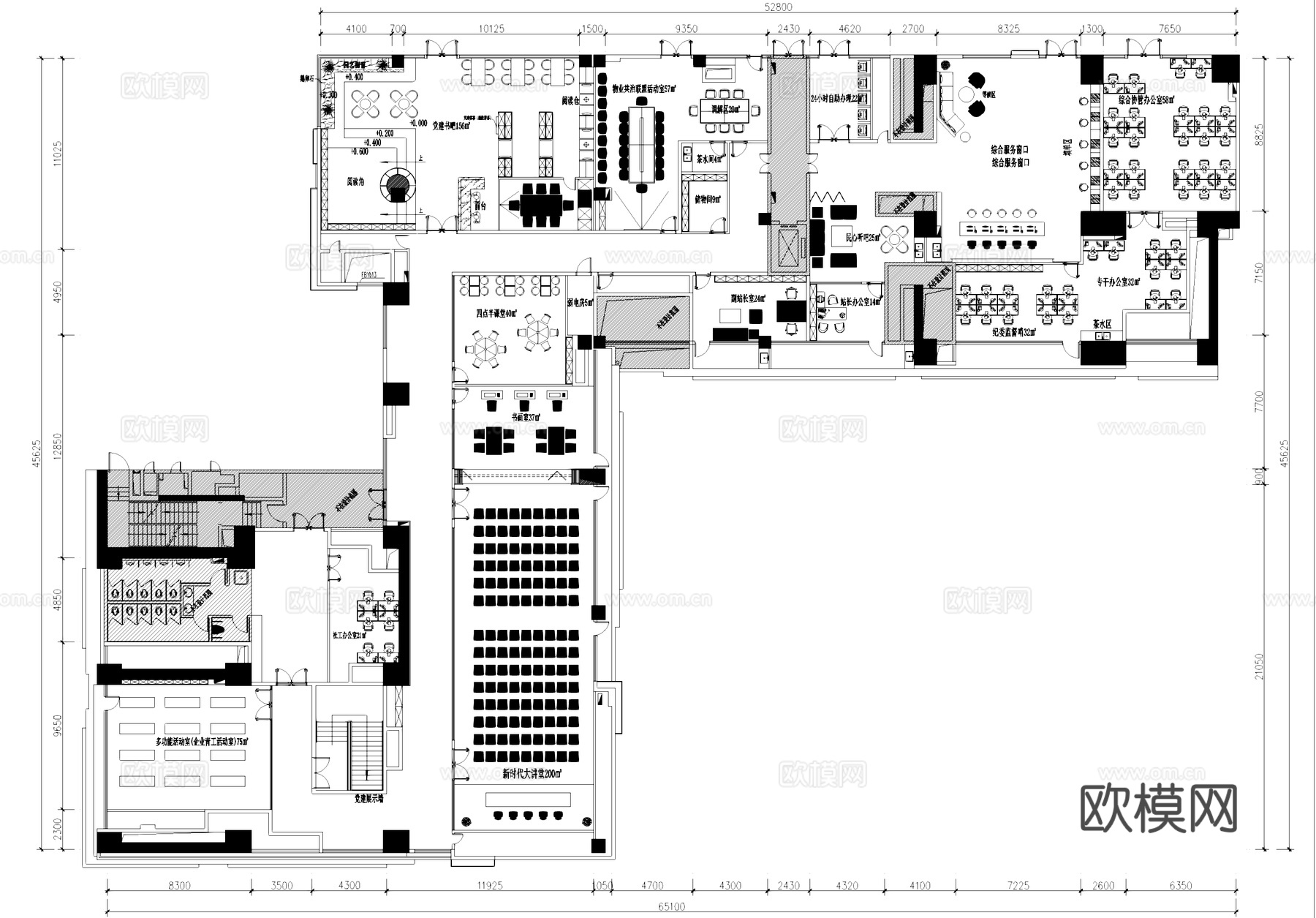 社区党群服务活动中心室内工装CAD施工图cad施工图