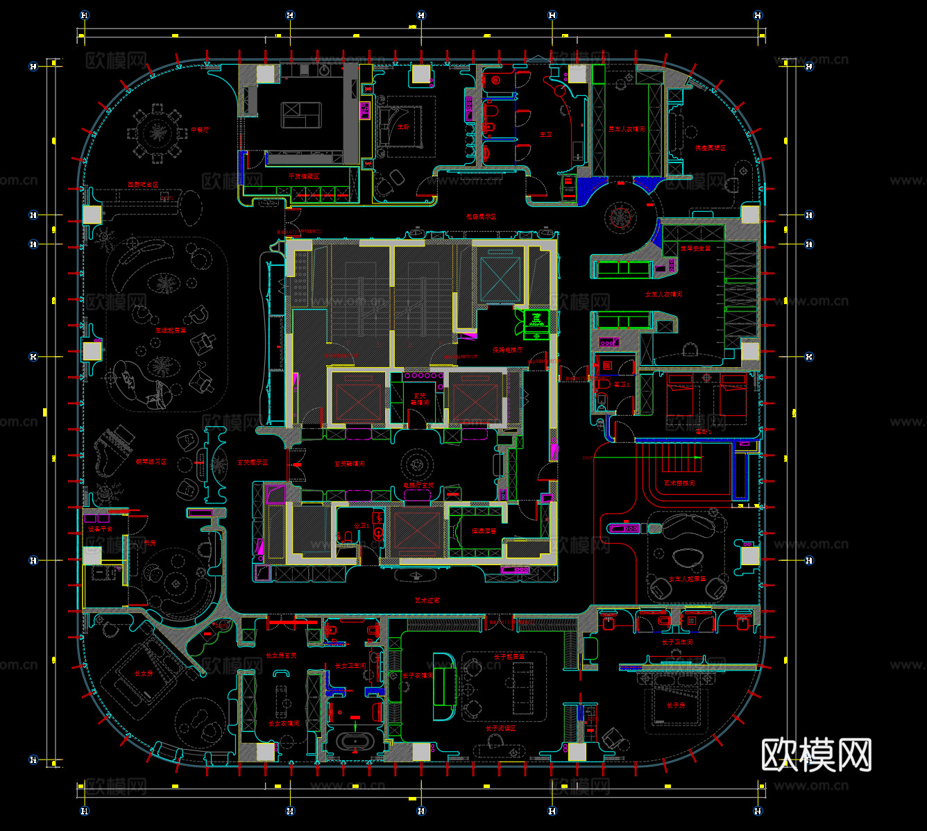 1000方大平层平面设计cad施工图
