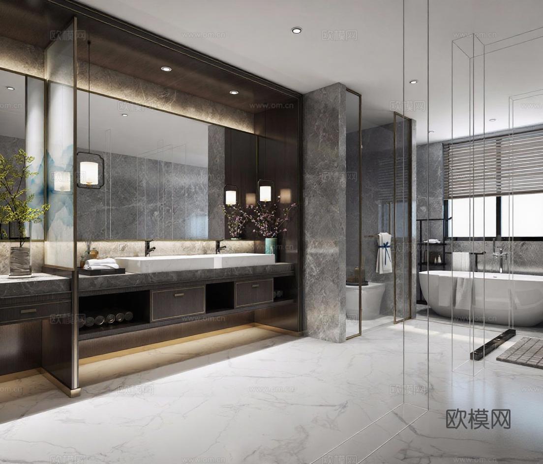 现代奢华浴室 大理石免费3d模型下载