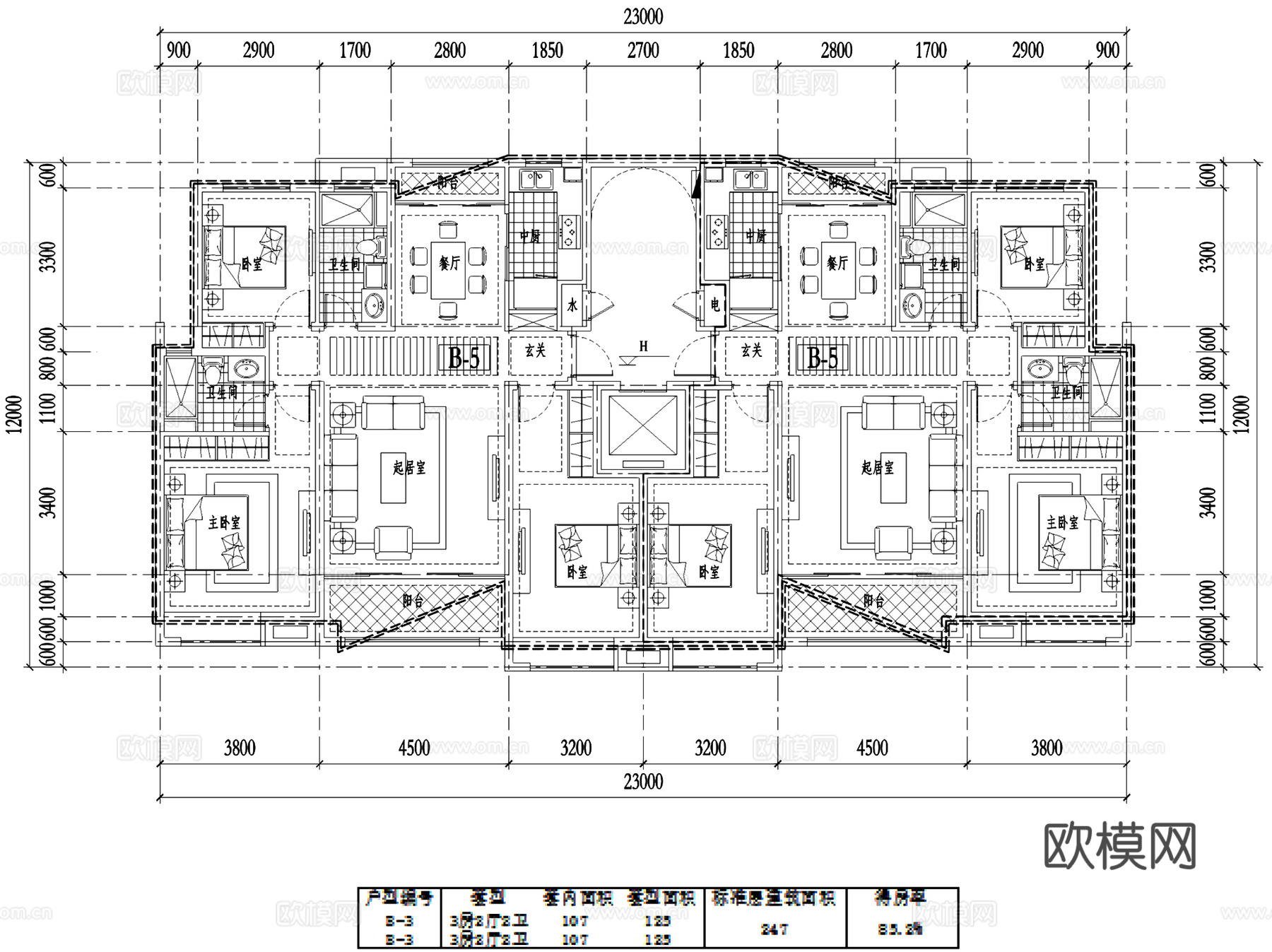 中海居住区规划洋房别墅建筑户型平面CAD施工图cad施工图