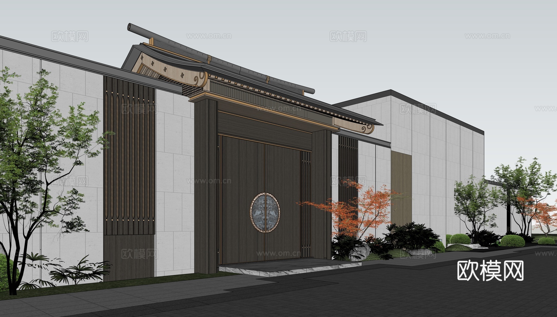 宋风别墅门头 宋式别墅院门su模型