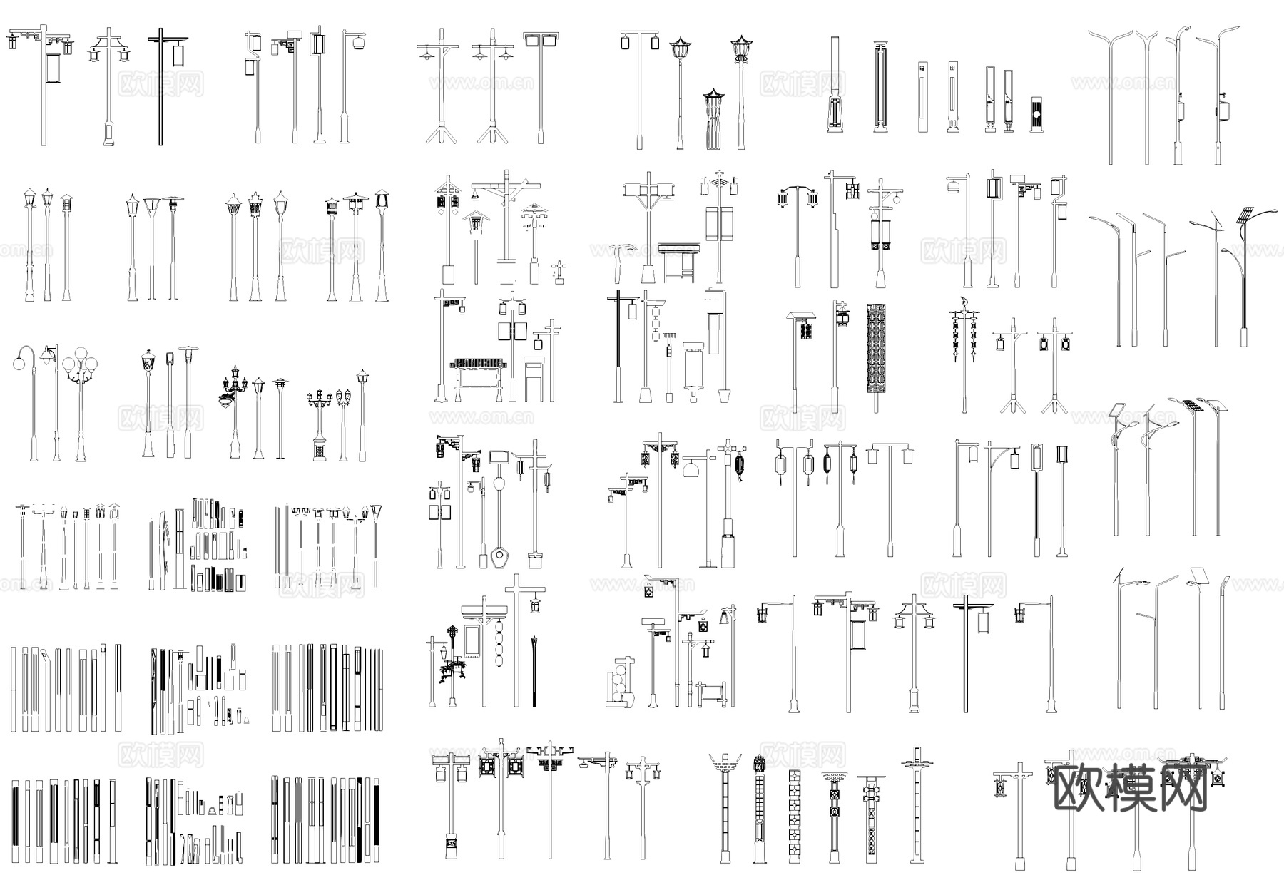 景观灯具路灯草坪灯灯柱图块图库CAD施工图cad施工图