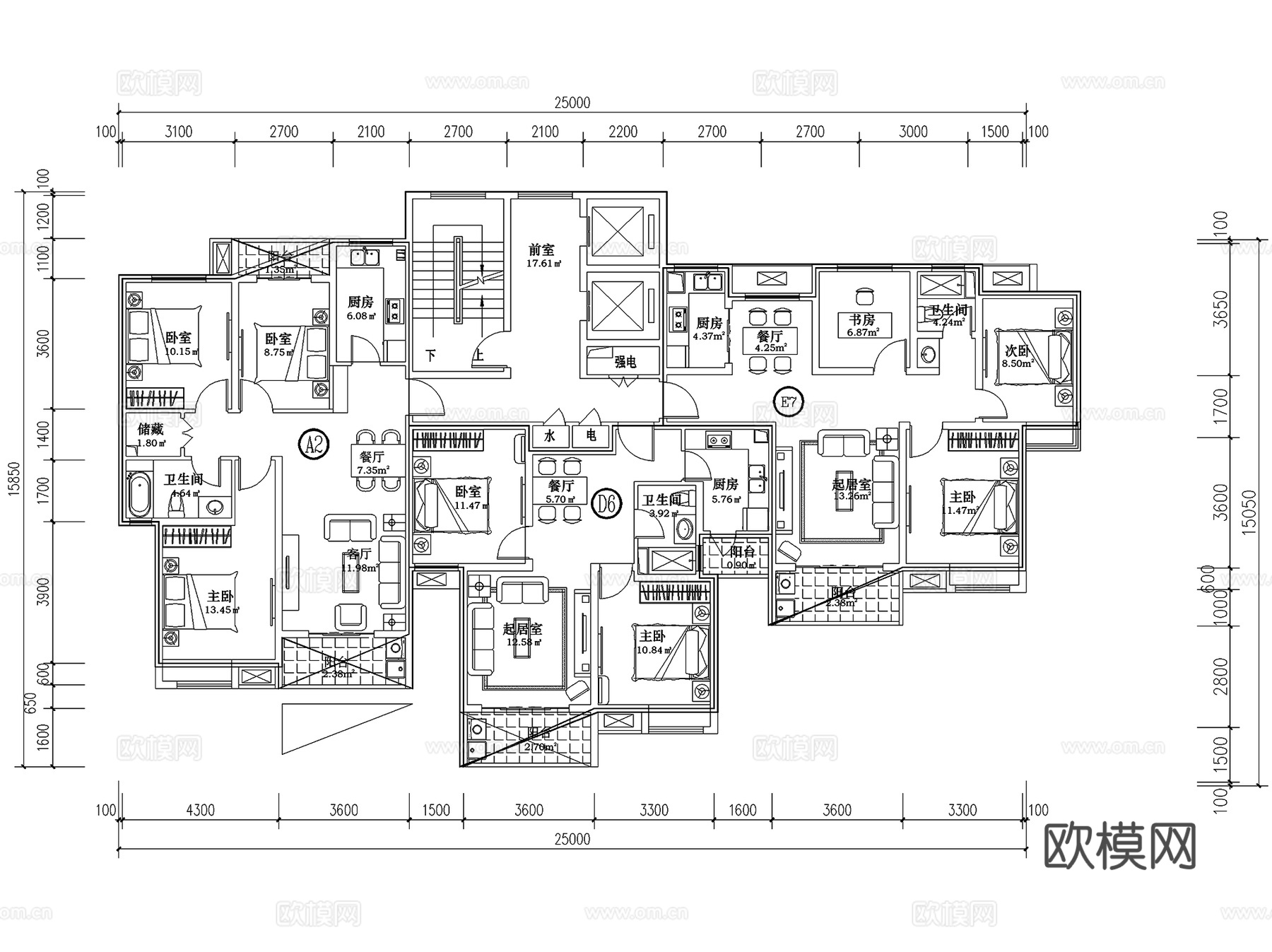 居住区住宅楼建筑户型平面图CAD施工图cad施工图