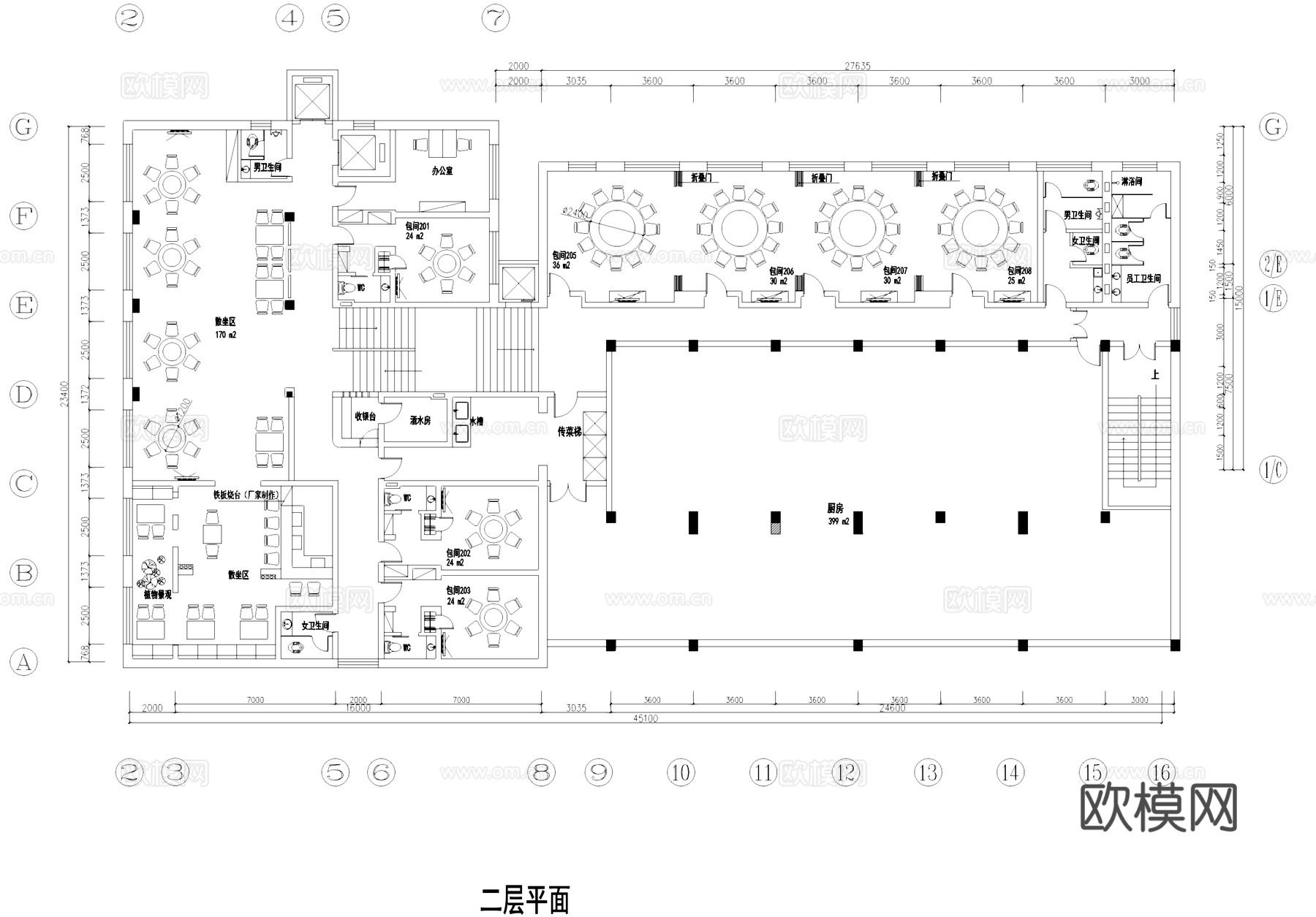 丰盛园海鲜餐厅室内工装CAD施工图cad施工图