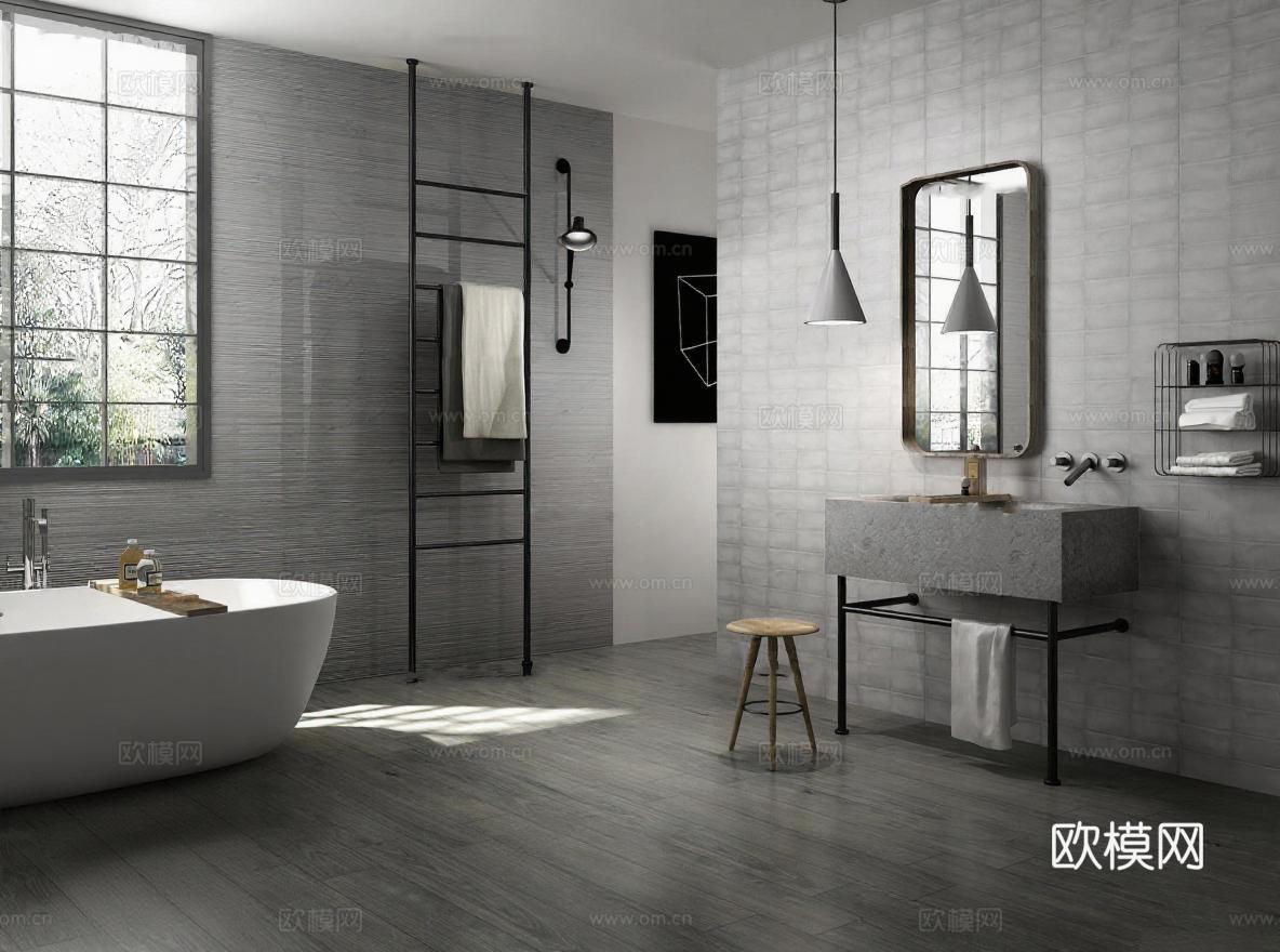 现代工业风浴室3D渲染效果图 高端卫浴设计装修灵感参考免费3d模型