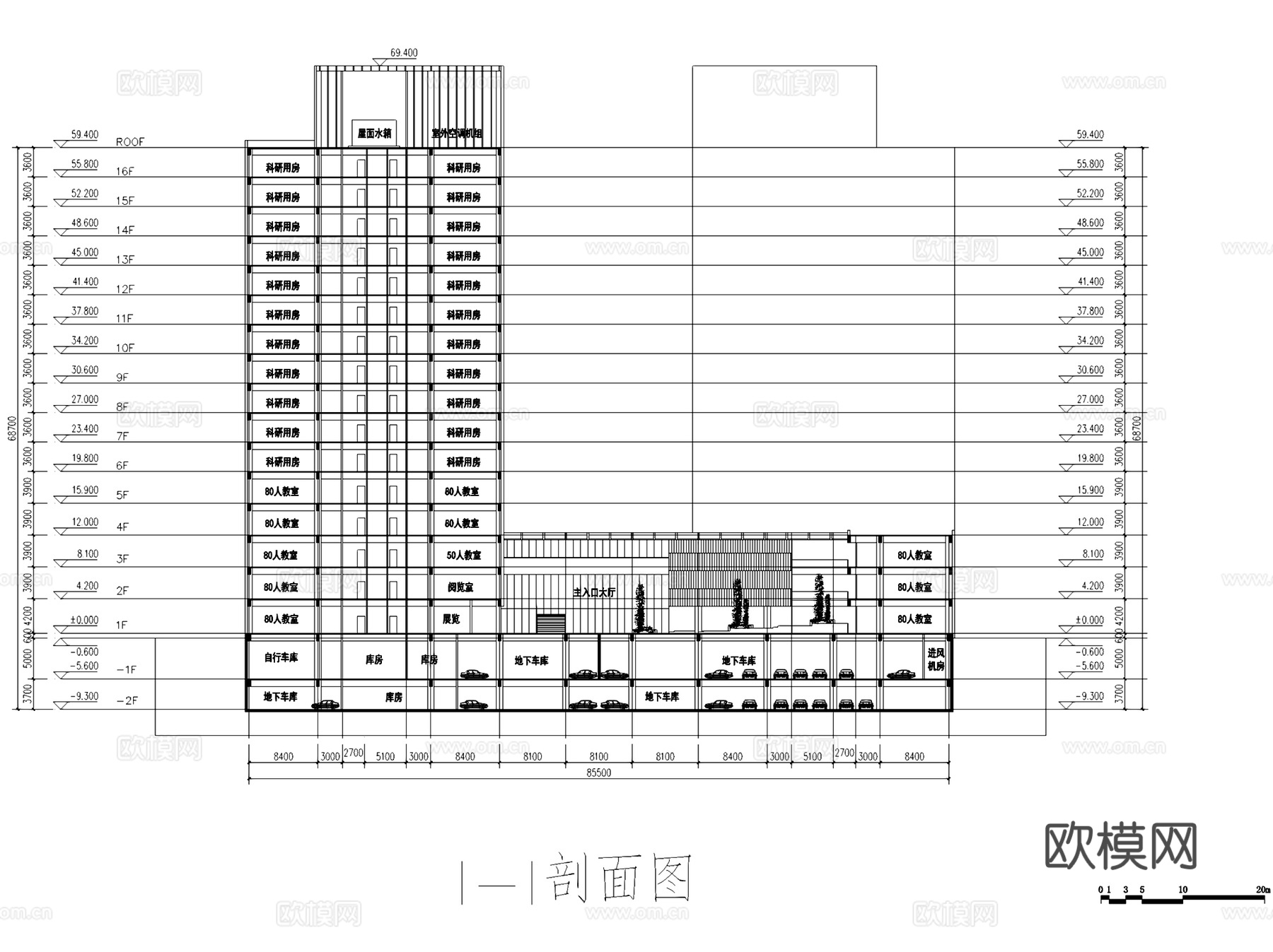 学研中心实验教学楼建筑平剖面CAD施工图cad施工图