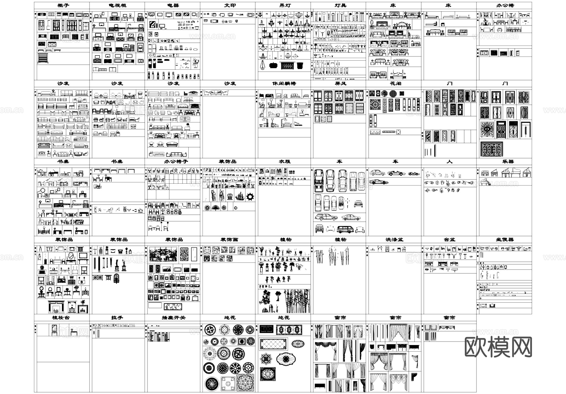 室内家具装饰构件综合图块图库CADcad施工图
