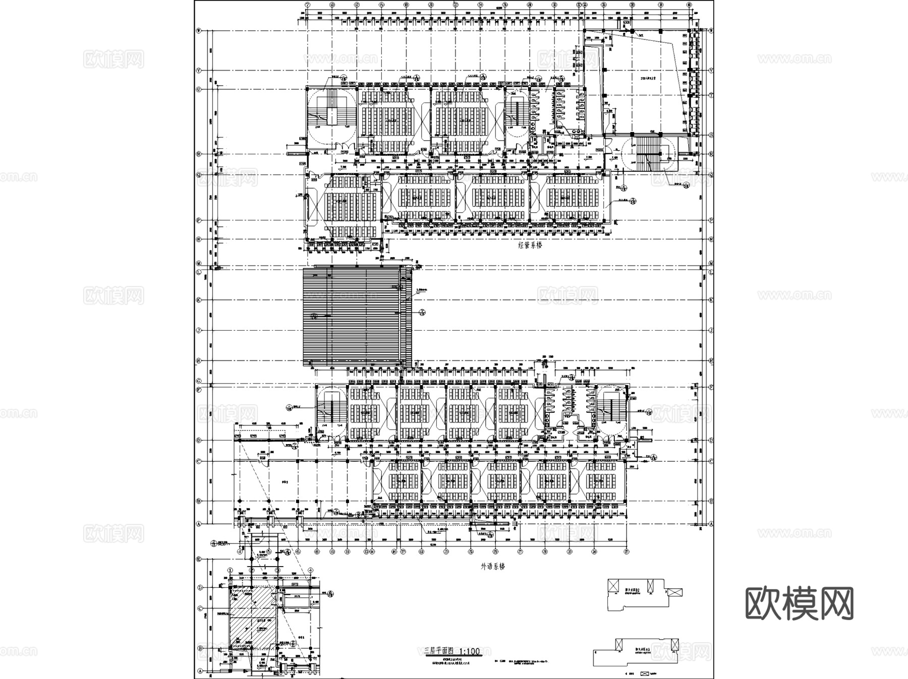 滁州学院南校区扩建院系楼建筑CAD施工图cad施工图