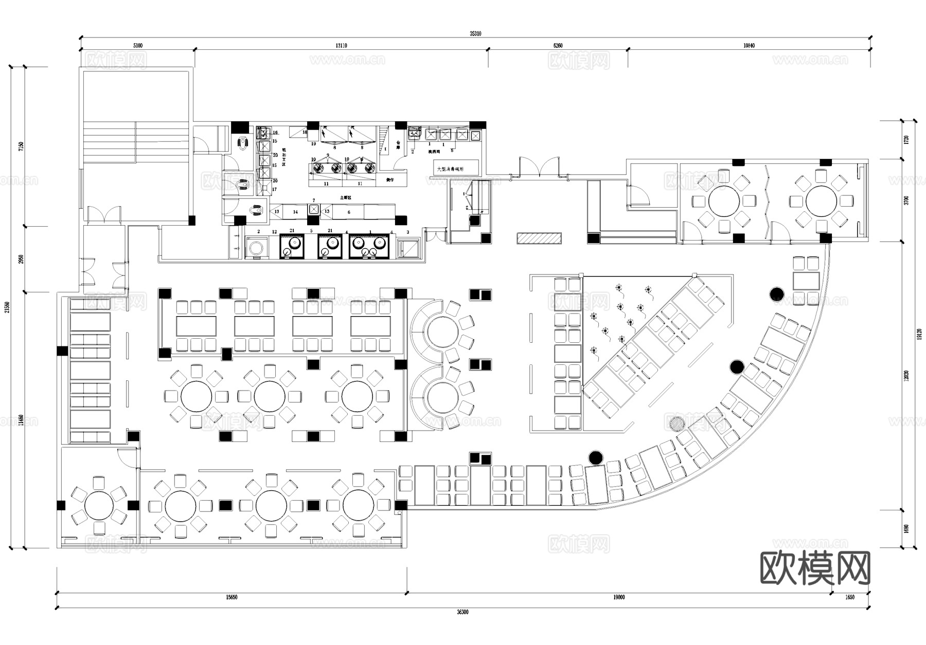 餐厅饭店厨房室内工装平面图CAD施工图cad施工图
