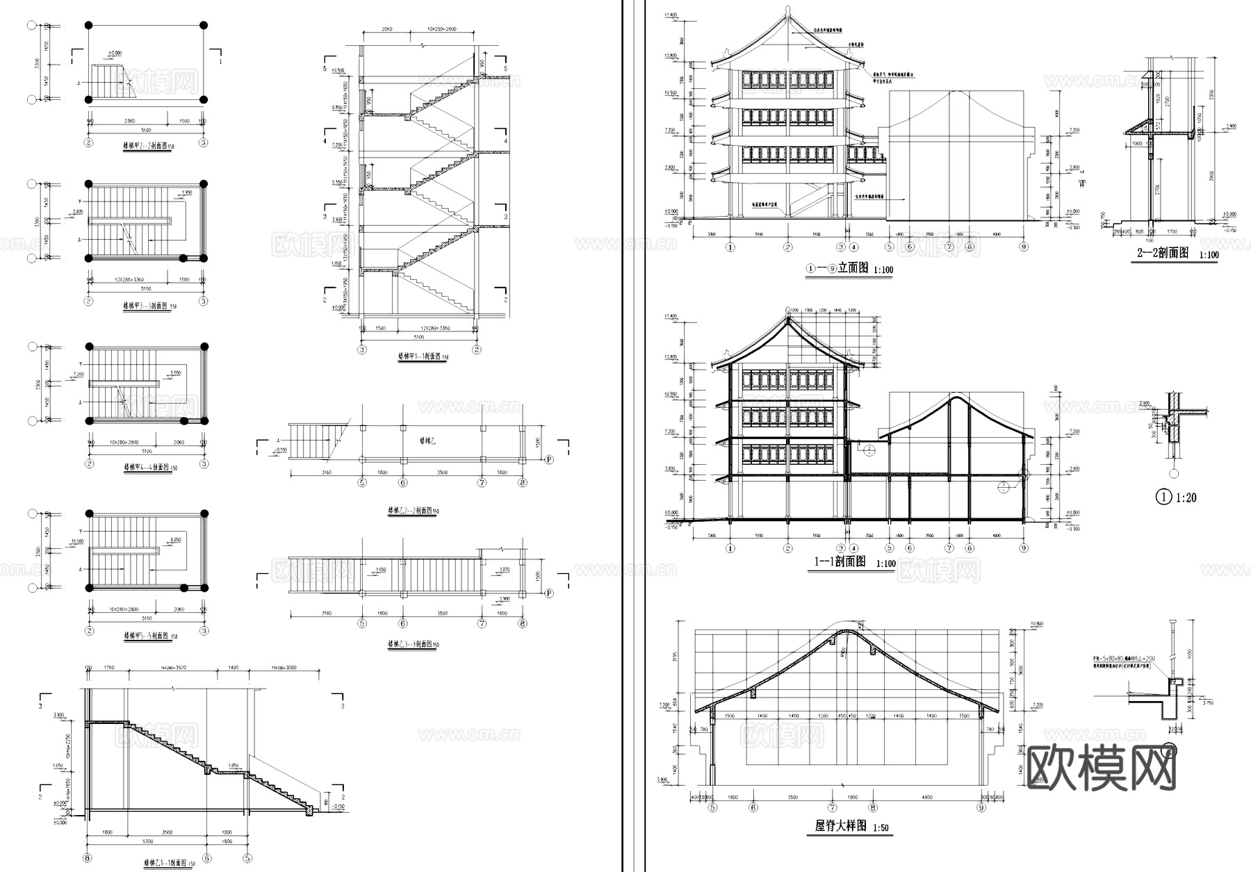 饭店商铺仿古建筑CAD施工图cad施工图