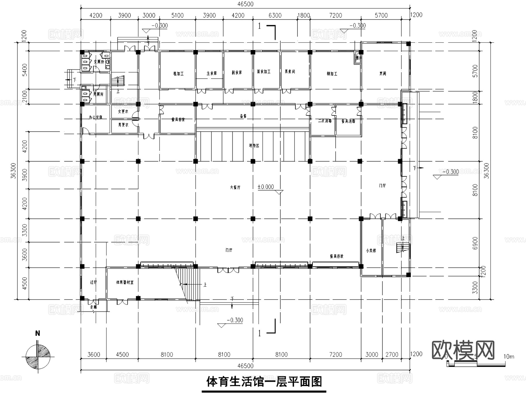 凤凰山小学建筑平剖面CAD施工图cad施工图