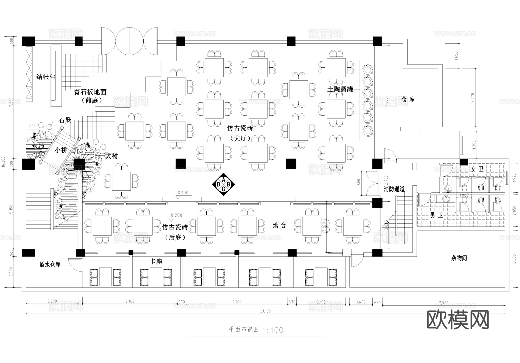 中式餐厅饭店室内工装CAD施工图cad施工图