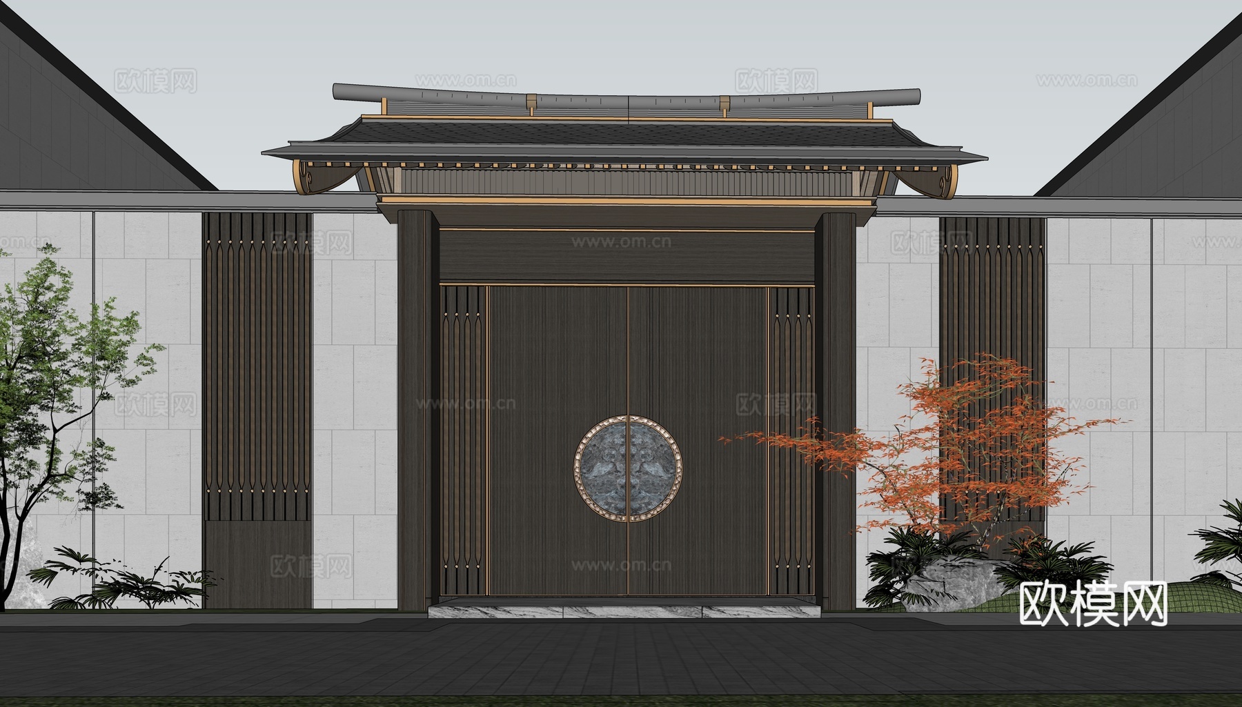 宋风别墅门头 宋式别墅院门su模型