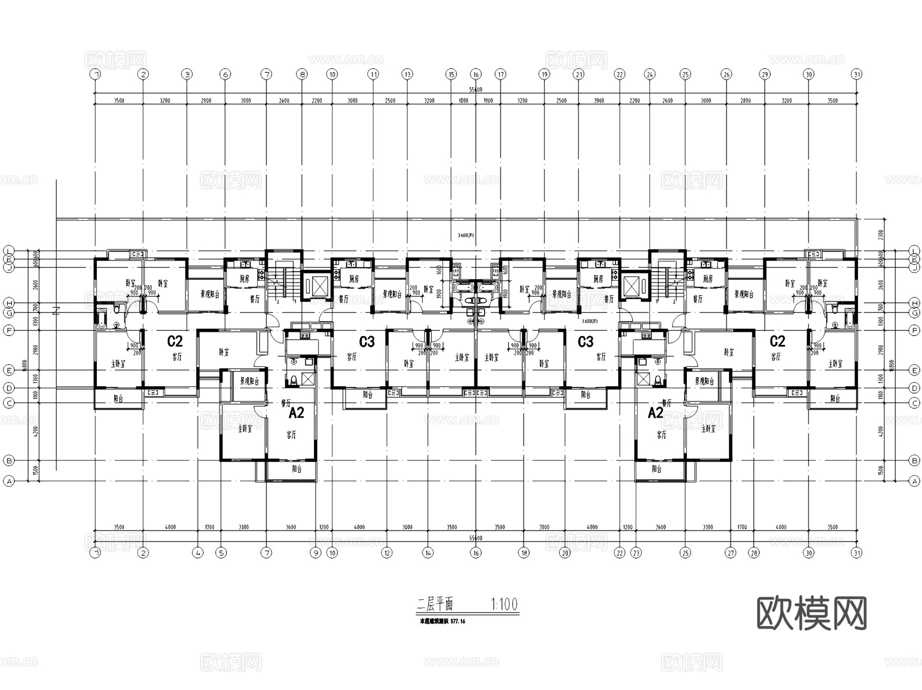 居住小区住宅建筑平面图CAD施工图+SU模型cad施工图