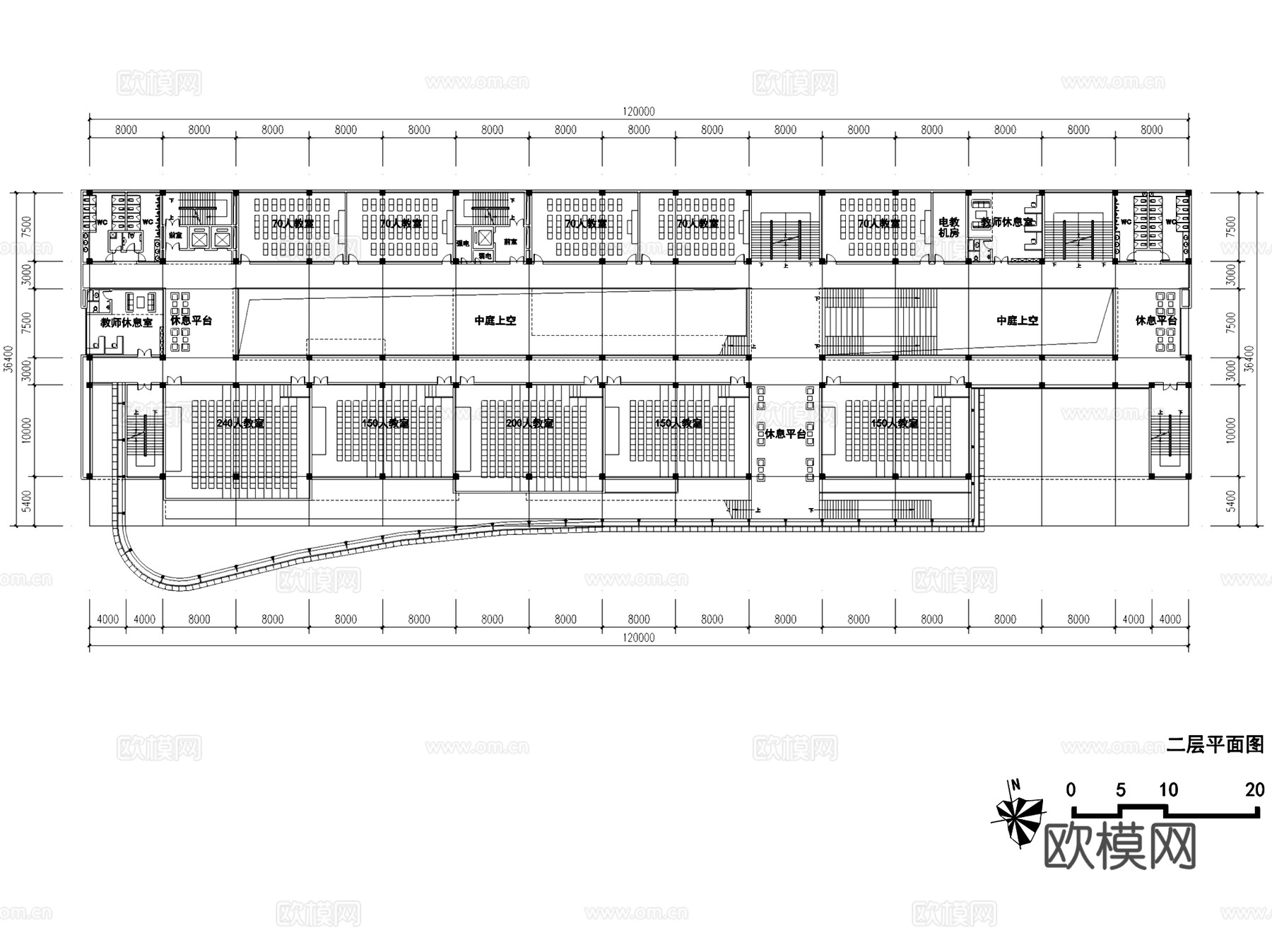 大学实验办公楼建筑平剖面CAD施工图cad施工图
