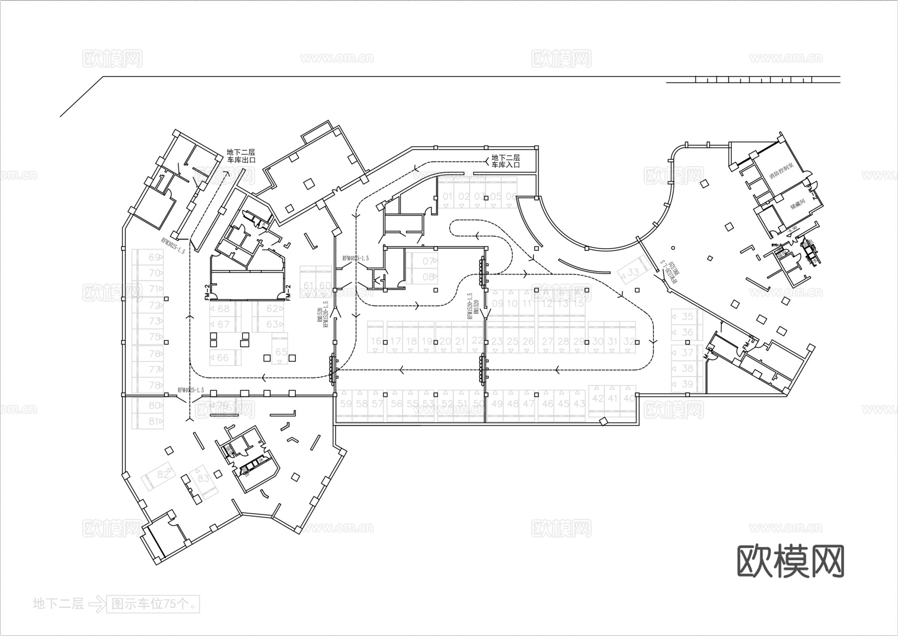 地下停车场平面布置图cad施工图