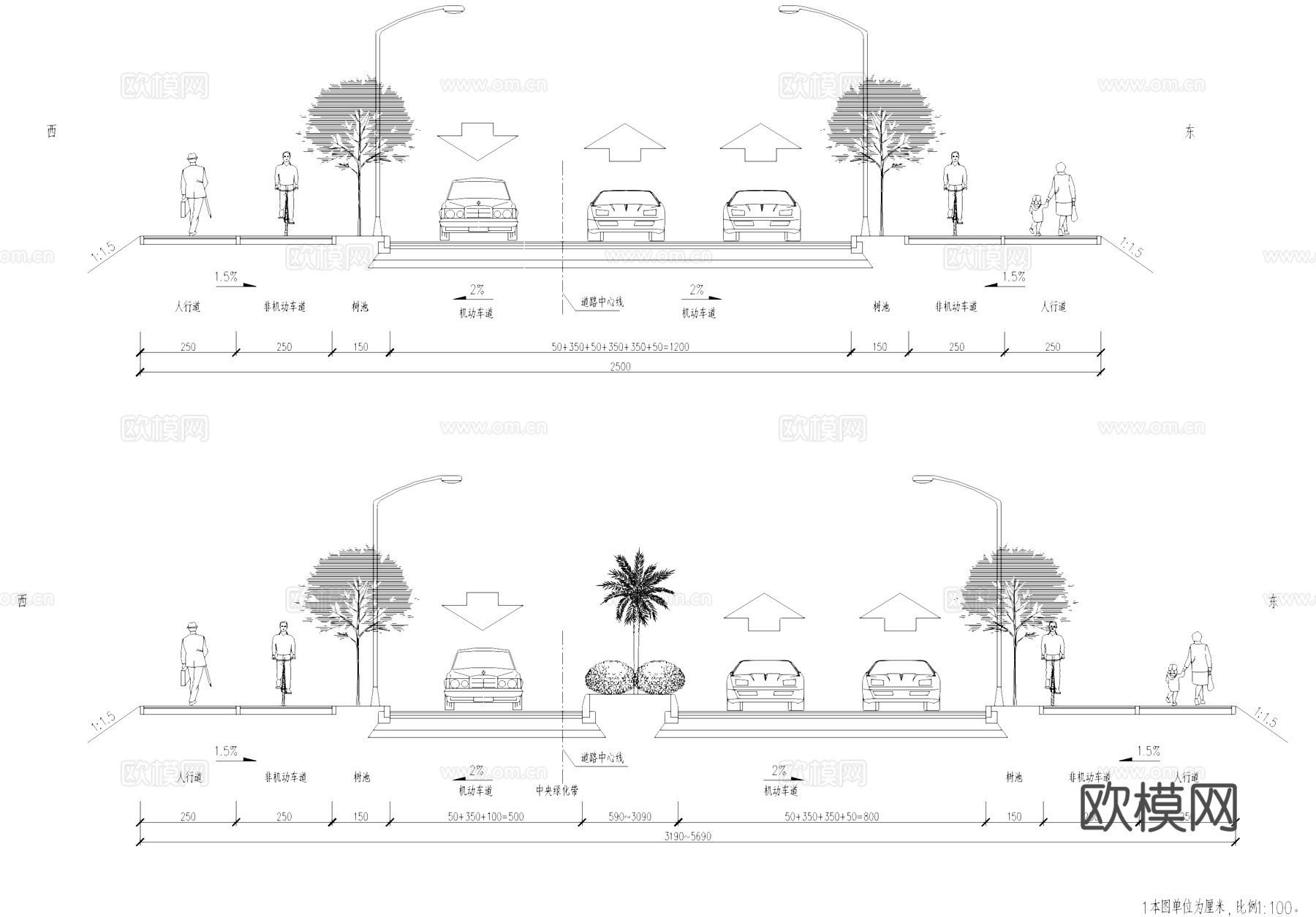 城市标准道路断面图CAD施工图cad施工图