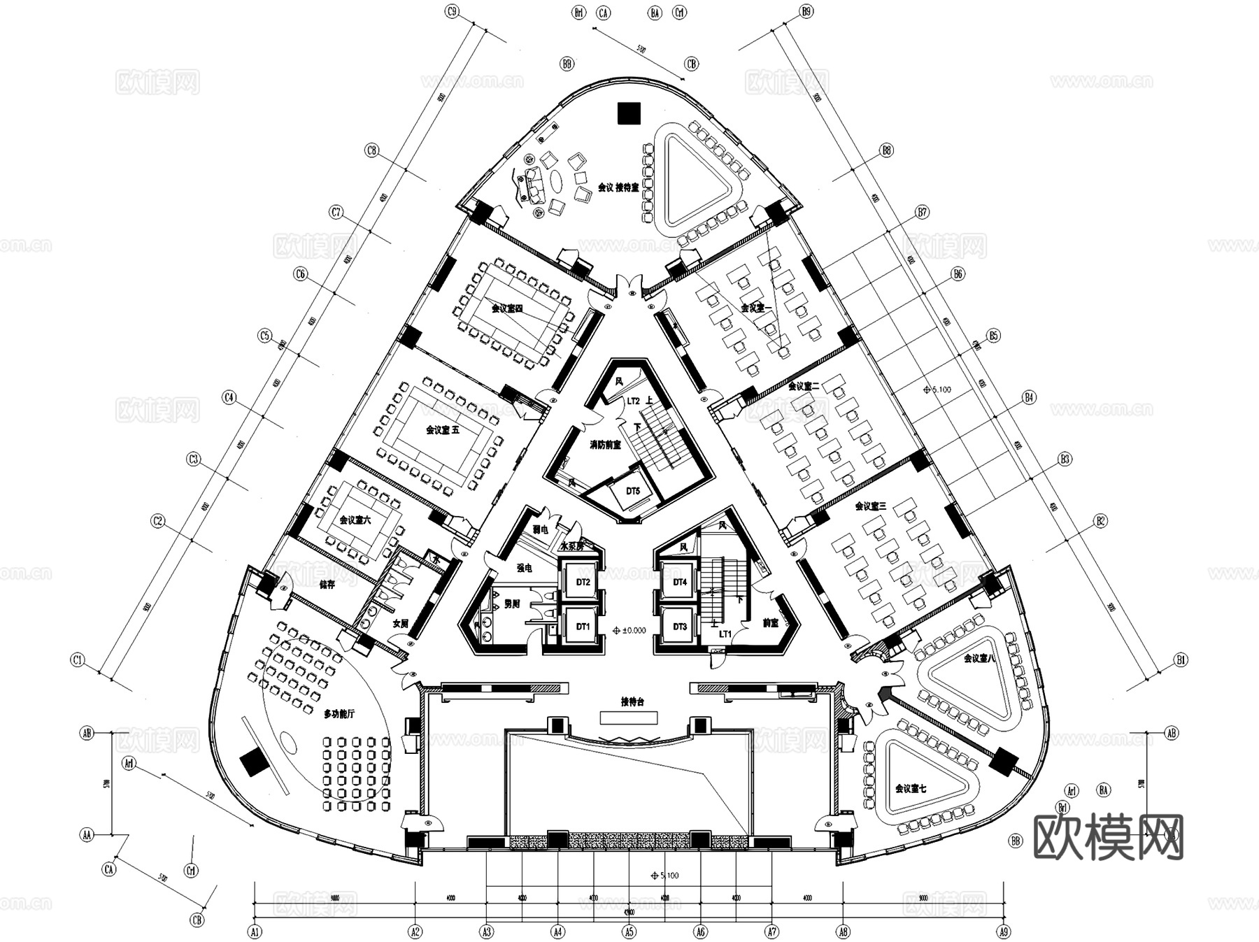 会议室报告厅办公室室内工装平面图CAD施工图集 9套cad施工图