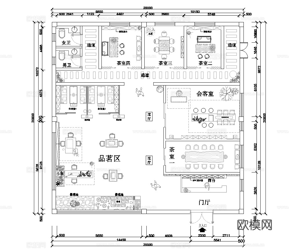 800平茶楼 茶馆  最新平面施工图合集cad施工图