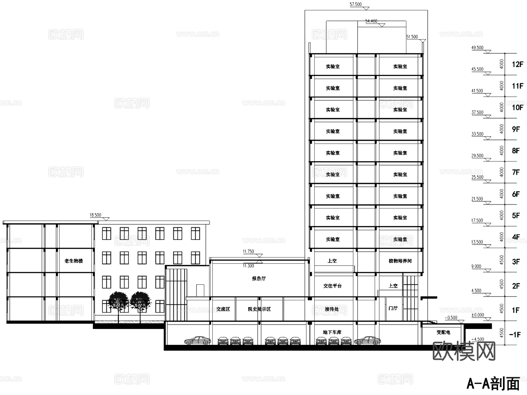 兰州大学生物楼规划建筑平剖面CAD施工图cad施工图