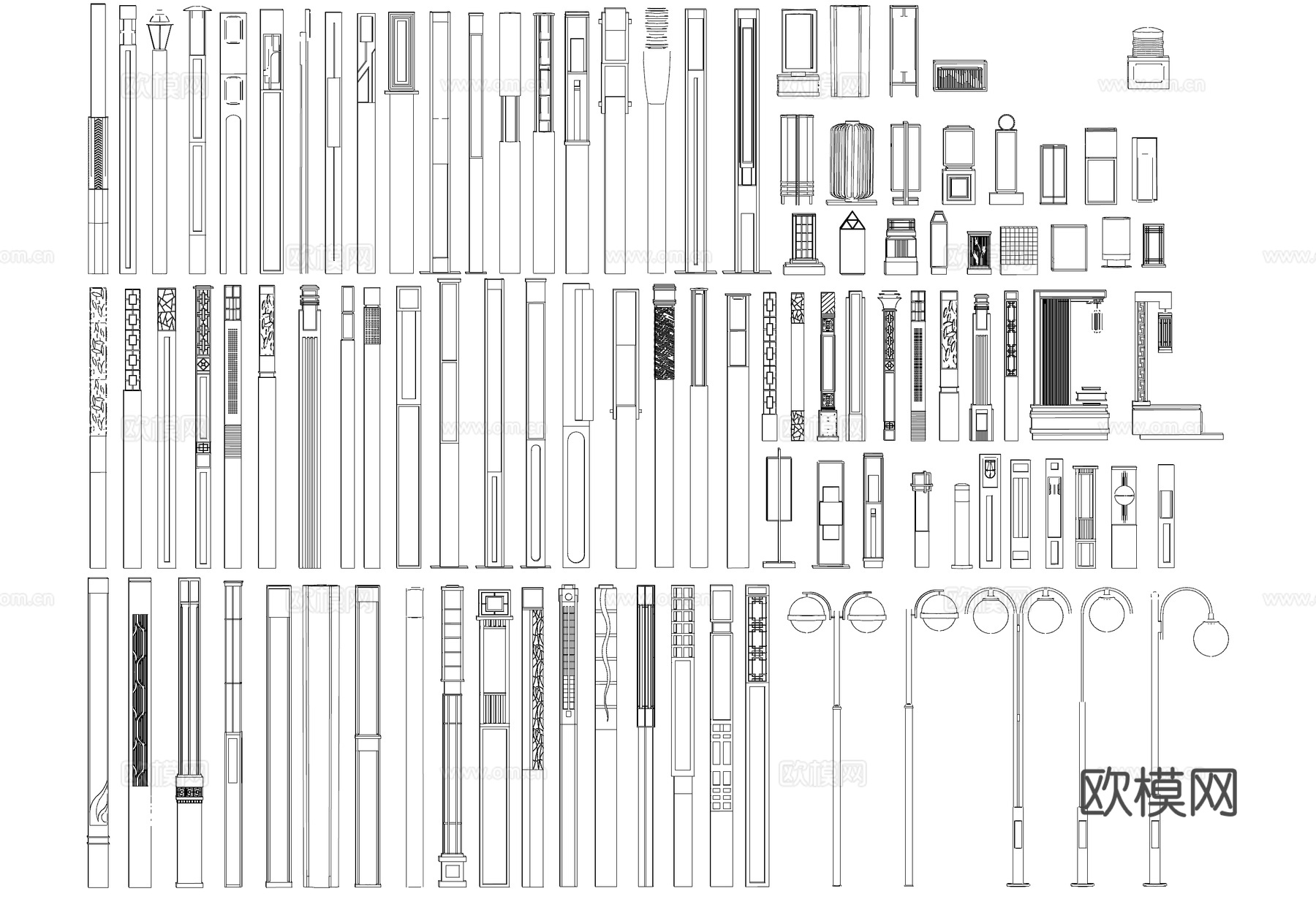 景观灯具路灯草坪灯灯柱庭院灯图块图库CAD施工图cad施工图