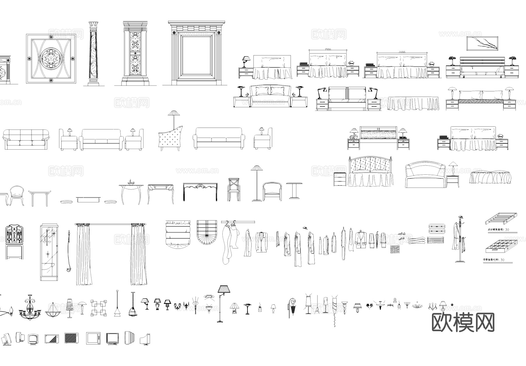 家具桌椅沙发柜子电器挂画植物综合CAD图块图库cad施工图