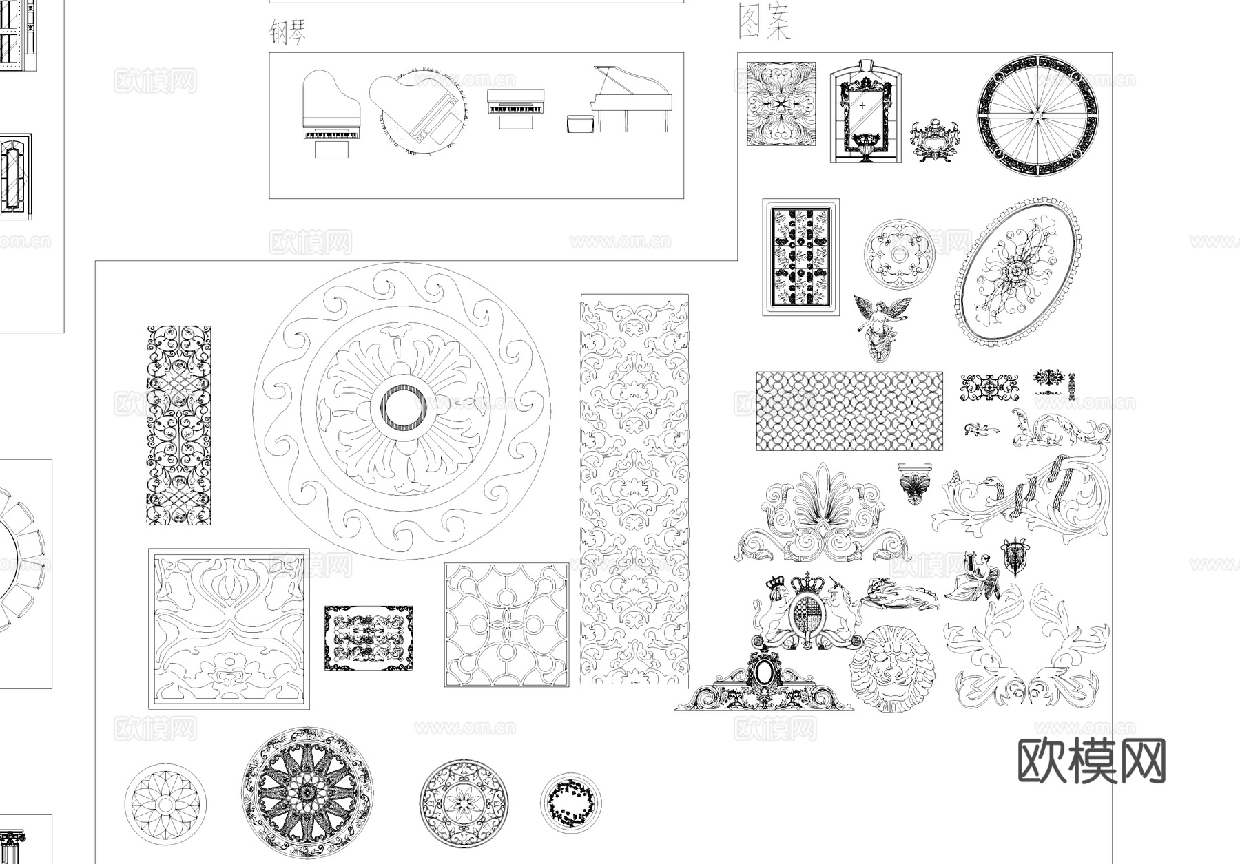 欧式家具构件综合CAD图库cad施工图