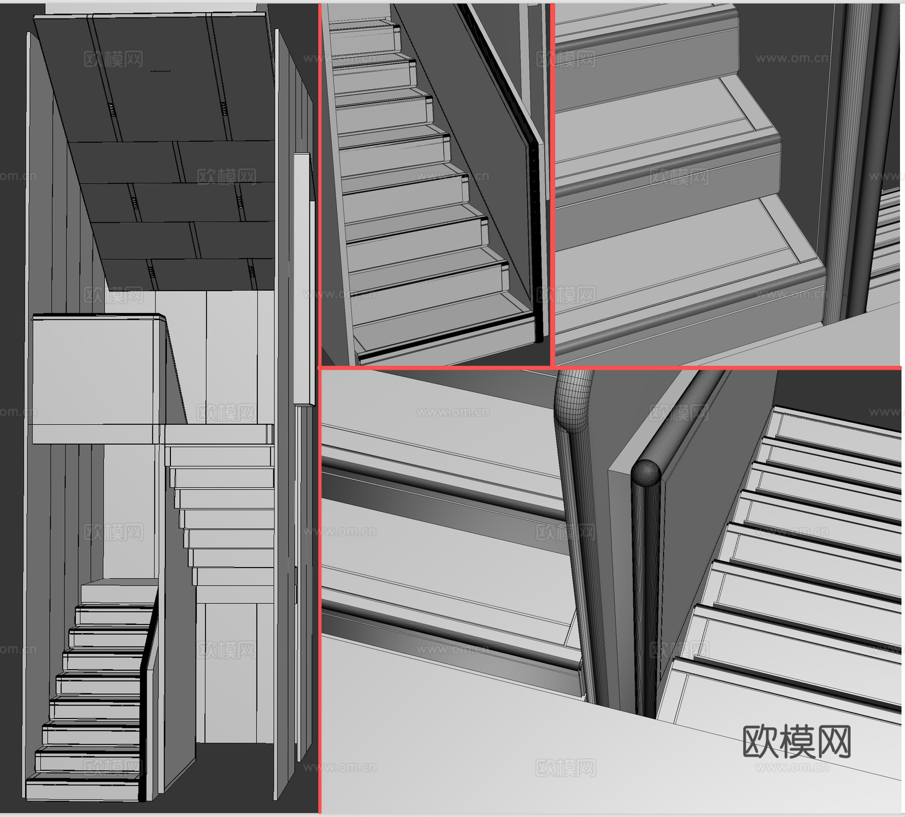 别墅楼梯大样图、楼梯踏步设计细节、复式楼梯间详图、楼梯斜吊顶cad施工图