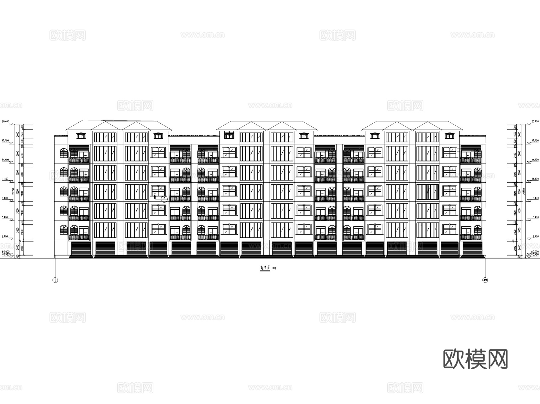 阳光花园多层住宅建筑CAD施工图+SU模型cad施工图