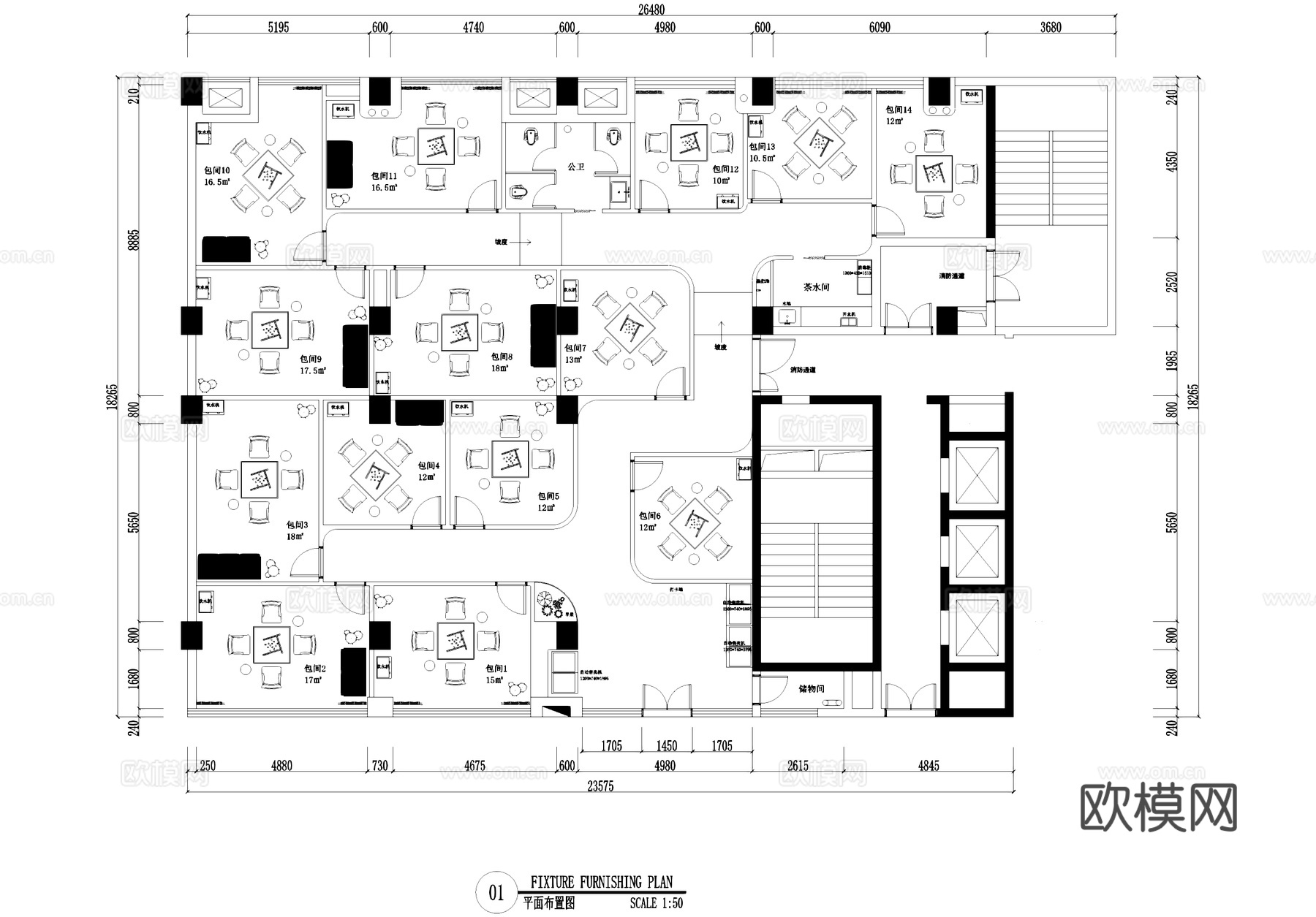 棋牌室麻将房包间室内工装平面图CAD施工图cad施工图
