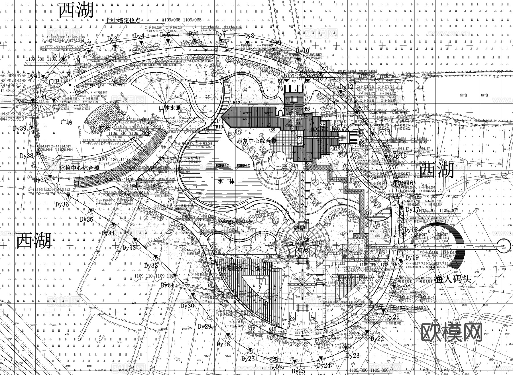 永康岛体检康复保健服务中心滨水公园广场景观规划平面图CADcad施工图