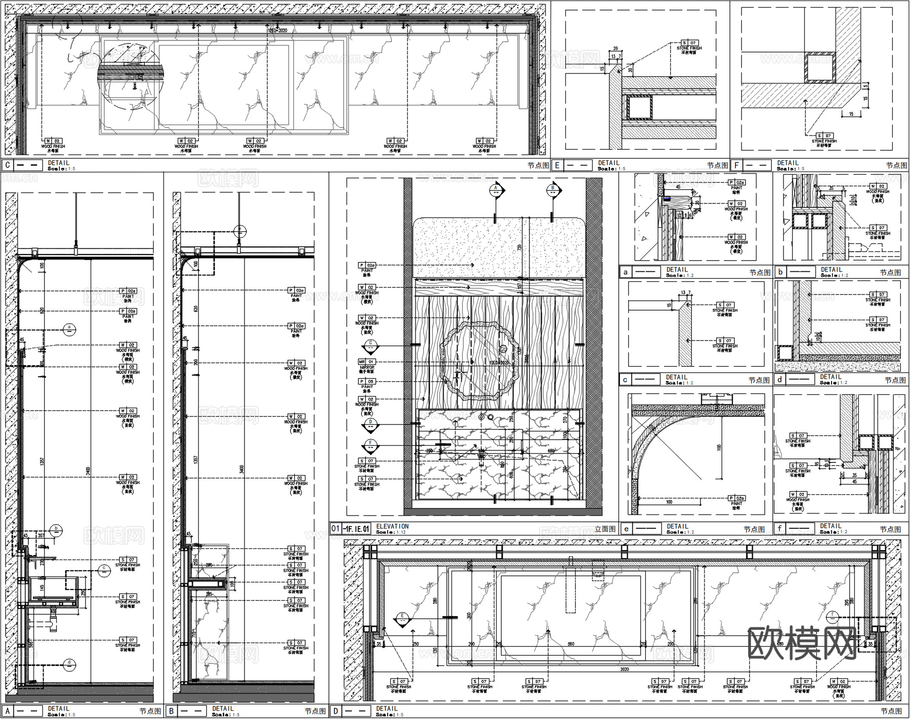 大理石洗手台盆、大理石一体台盆、洗手台梳妆镜、马桶间独立台盆cad施工图