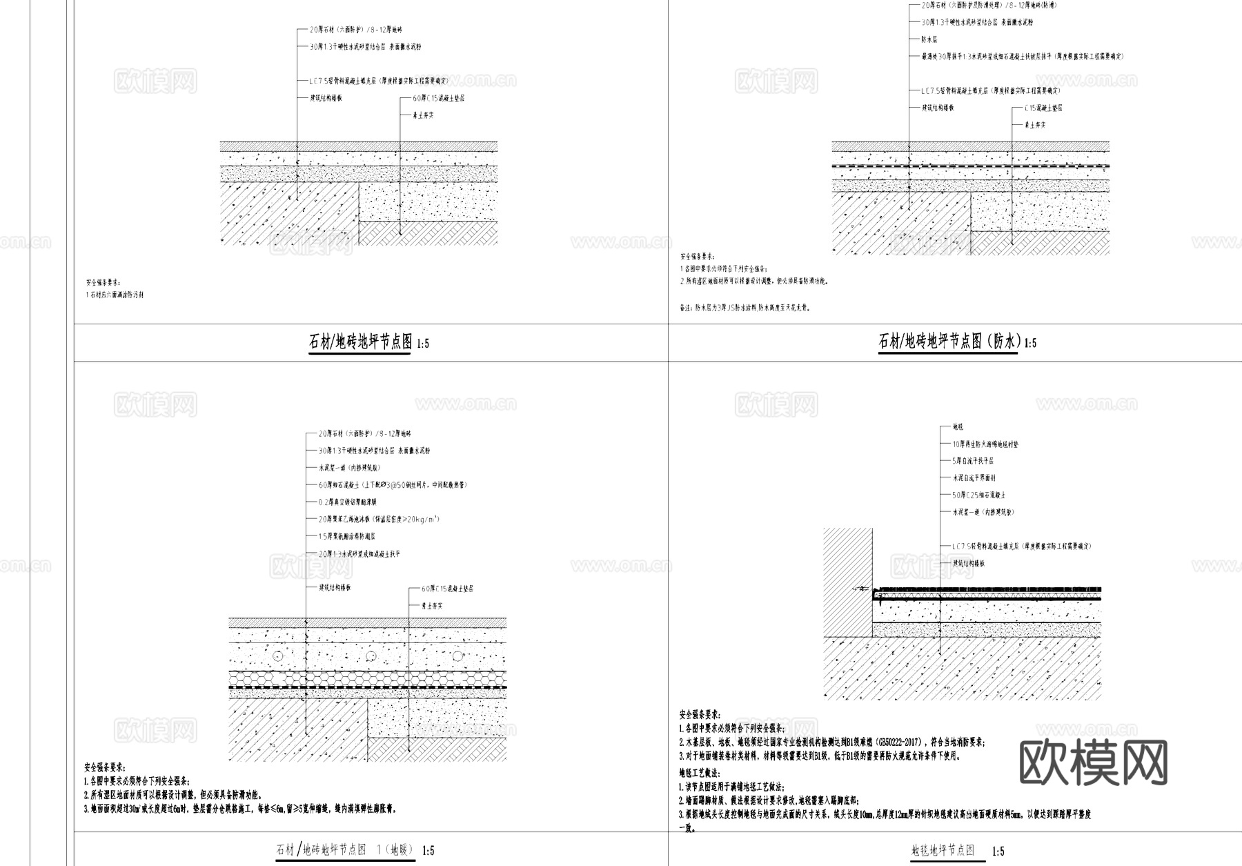 各材质室内地面地坪节点大样详图CAD施工图cad施工图
