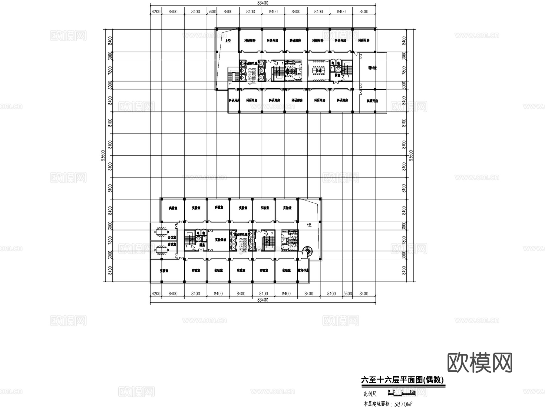 学研中心实验教学楼建筑平剖面CAD施工图cad施工图