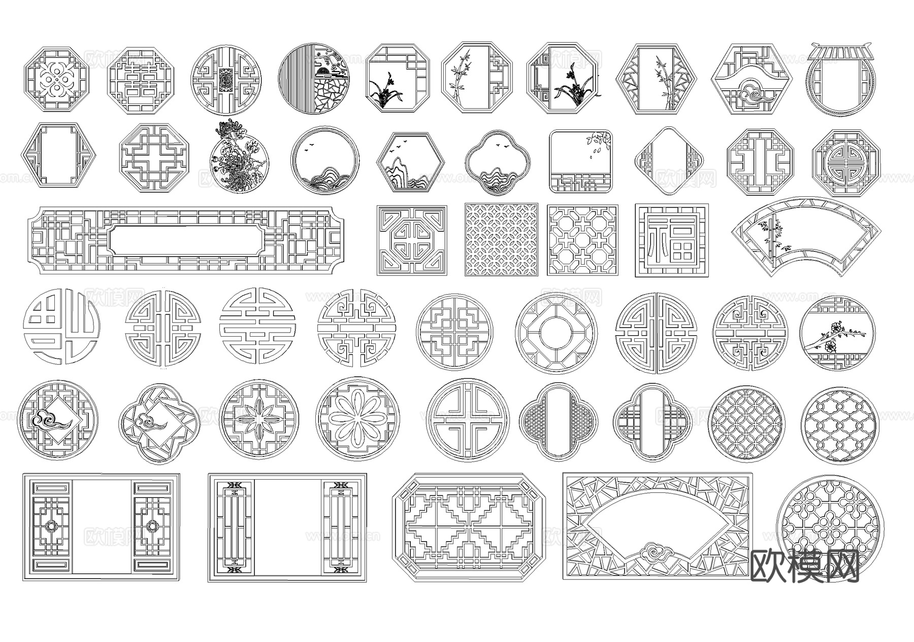 中式镂空花窗漏窗花格雕花图块图库CAD施工图cad施工图