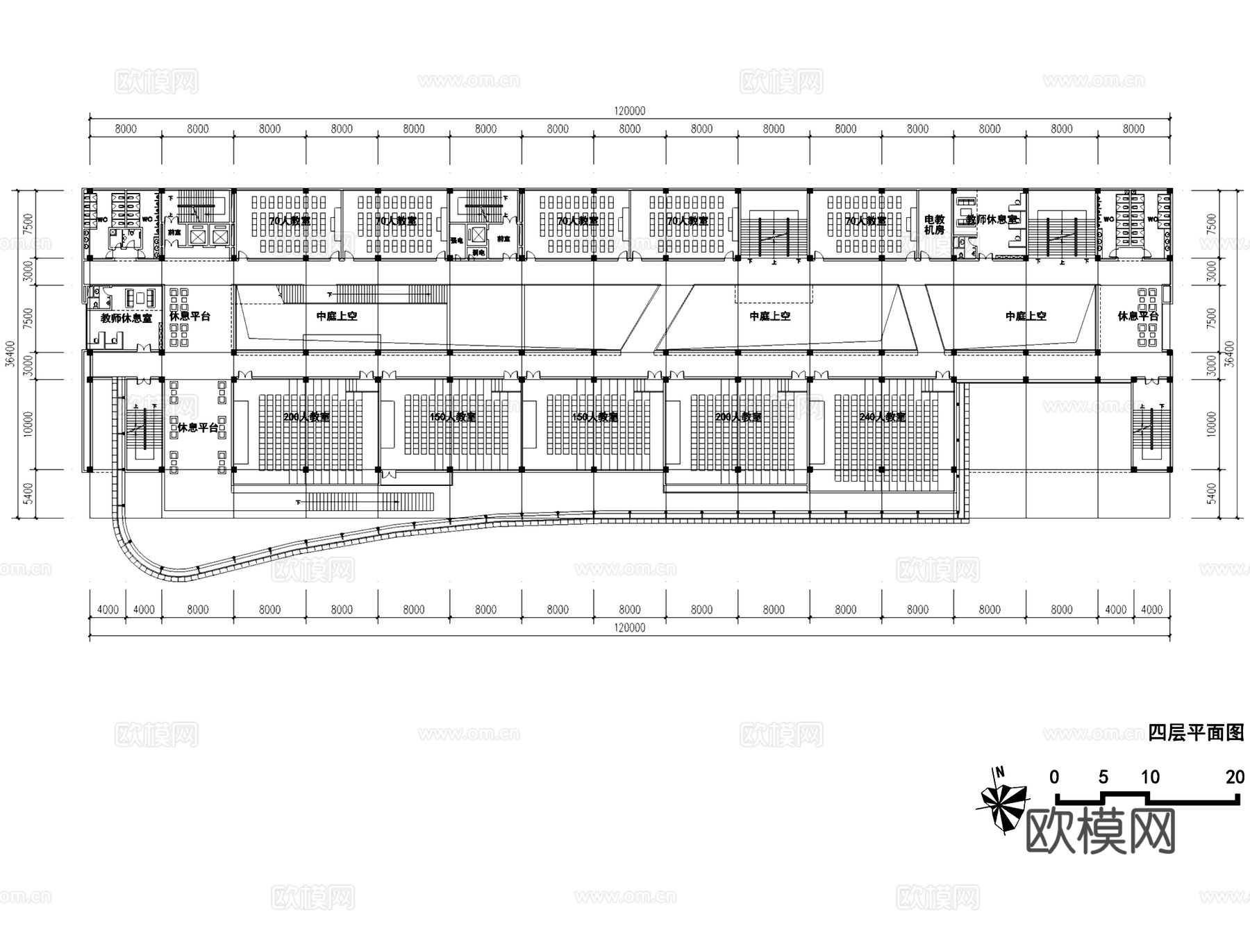 大学实验办公楼建筑平剖面CAD施工图cad施工图