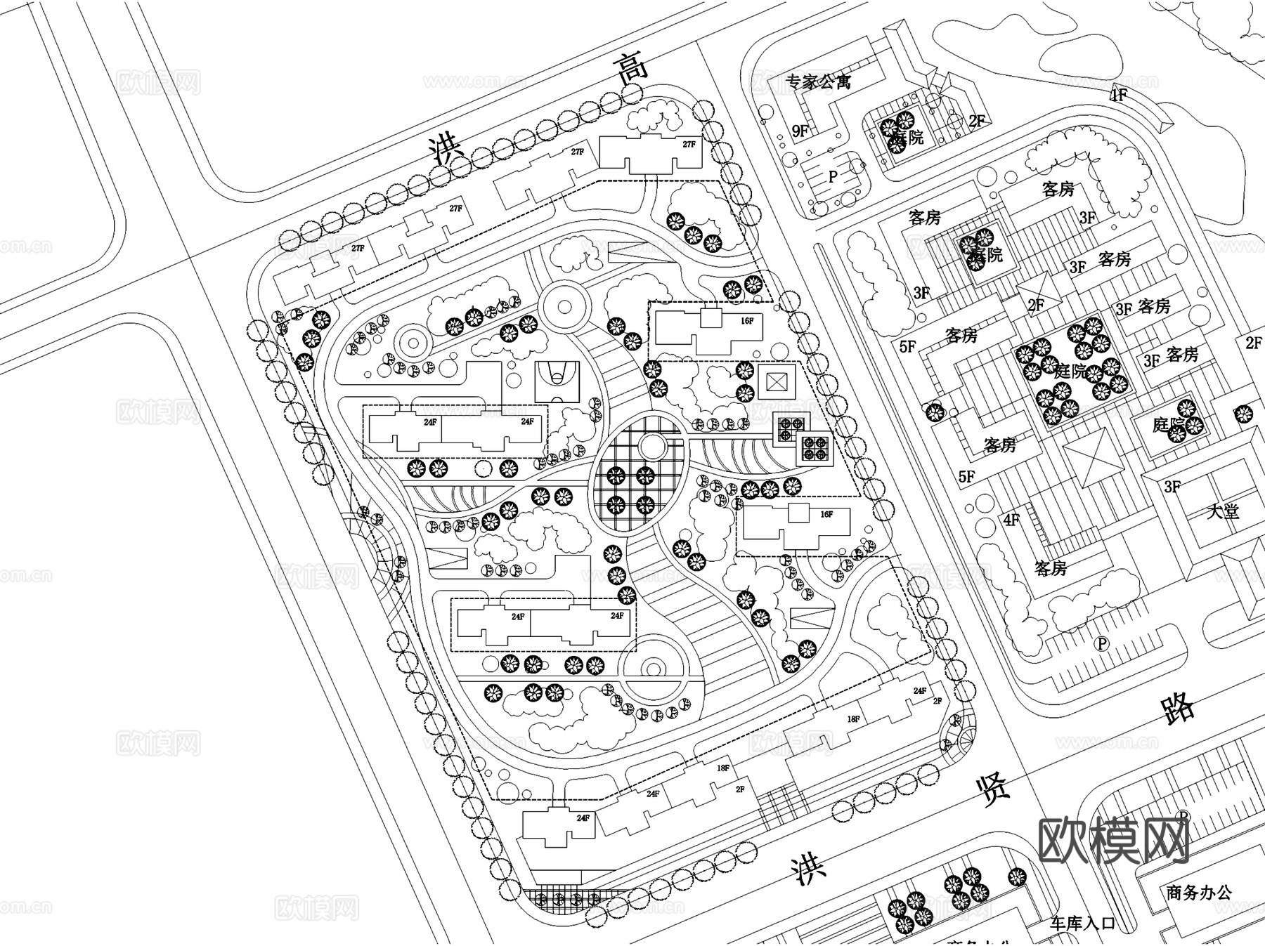 嘉兴现代高层住宅规划建筑CAD施工图+SU模型cad施工图