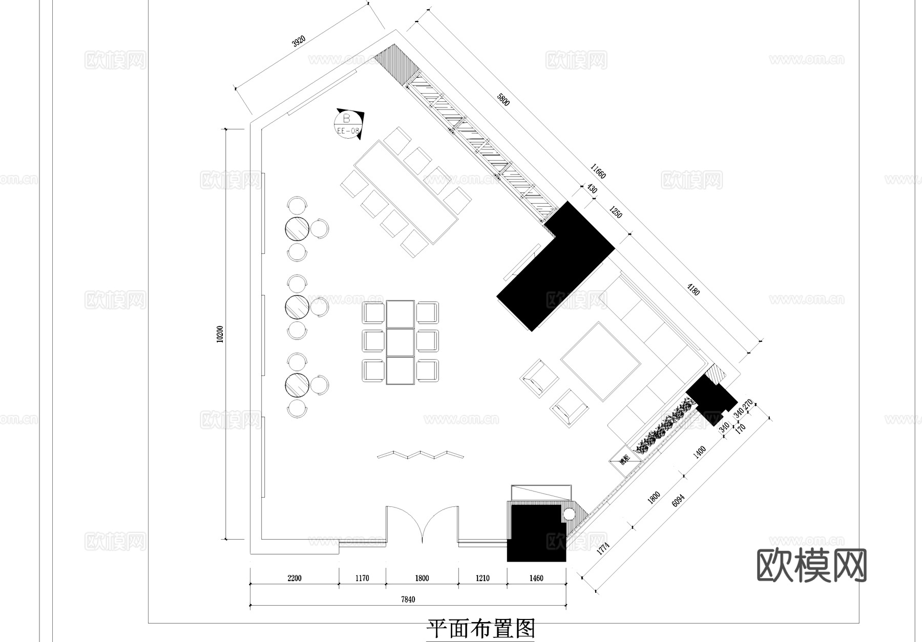 滨江东今博艺展咖啡厅室内工装CAD施工图cad施工图