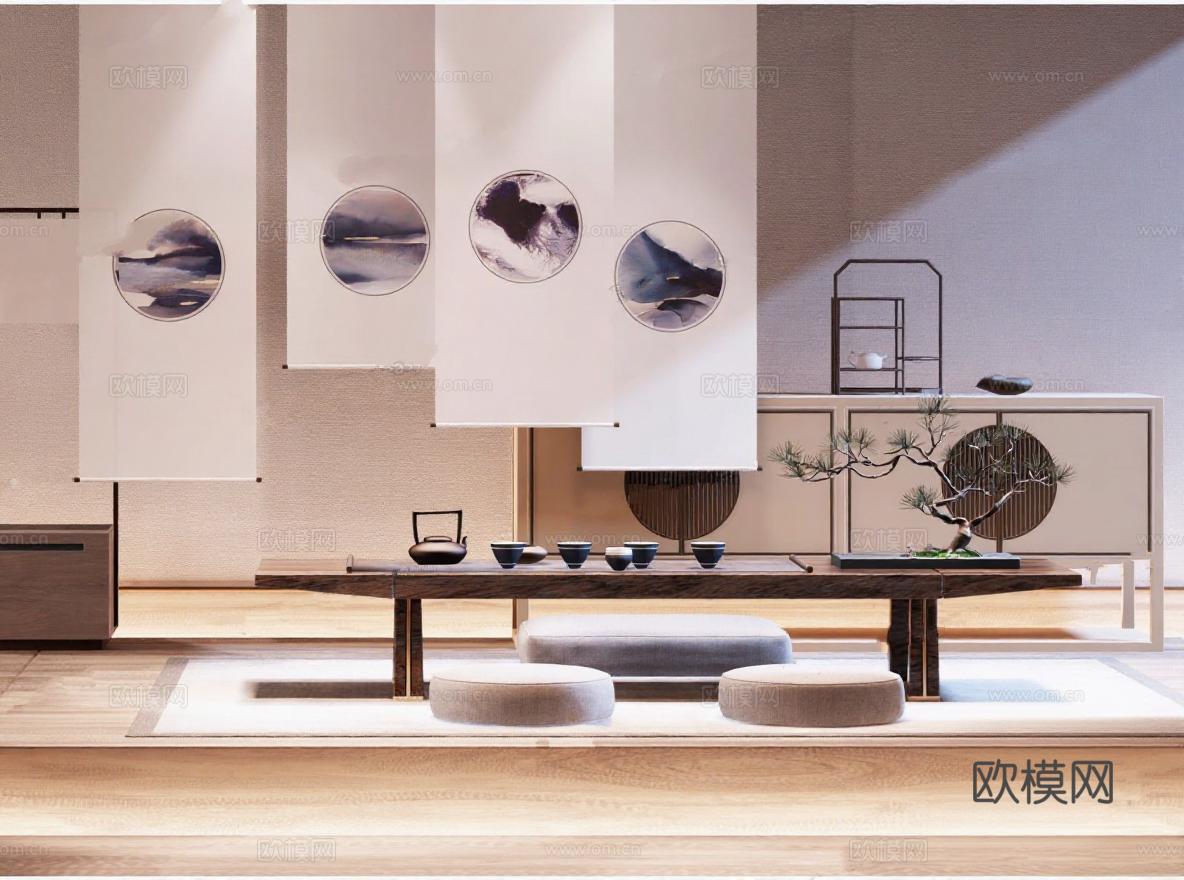 现代中式茶室设计 东方美学家居装饰 静谧禅意空间免费3d模型