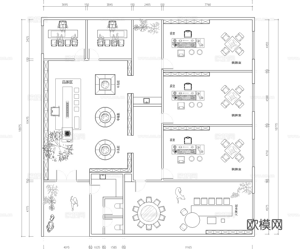 600平茶楼 茶馆  最新平面施工图合集cad施工图