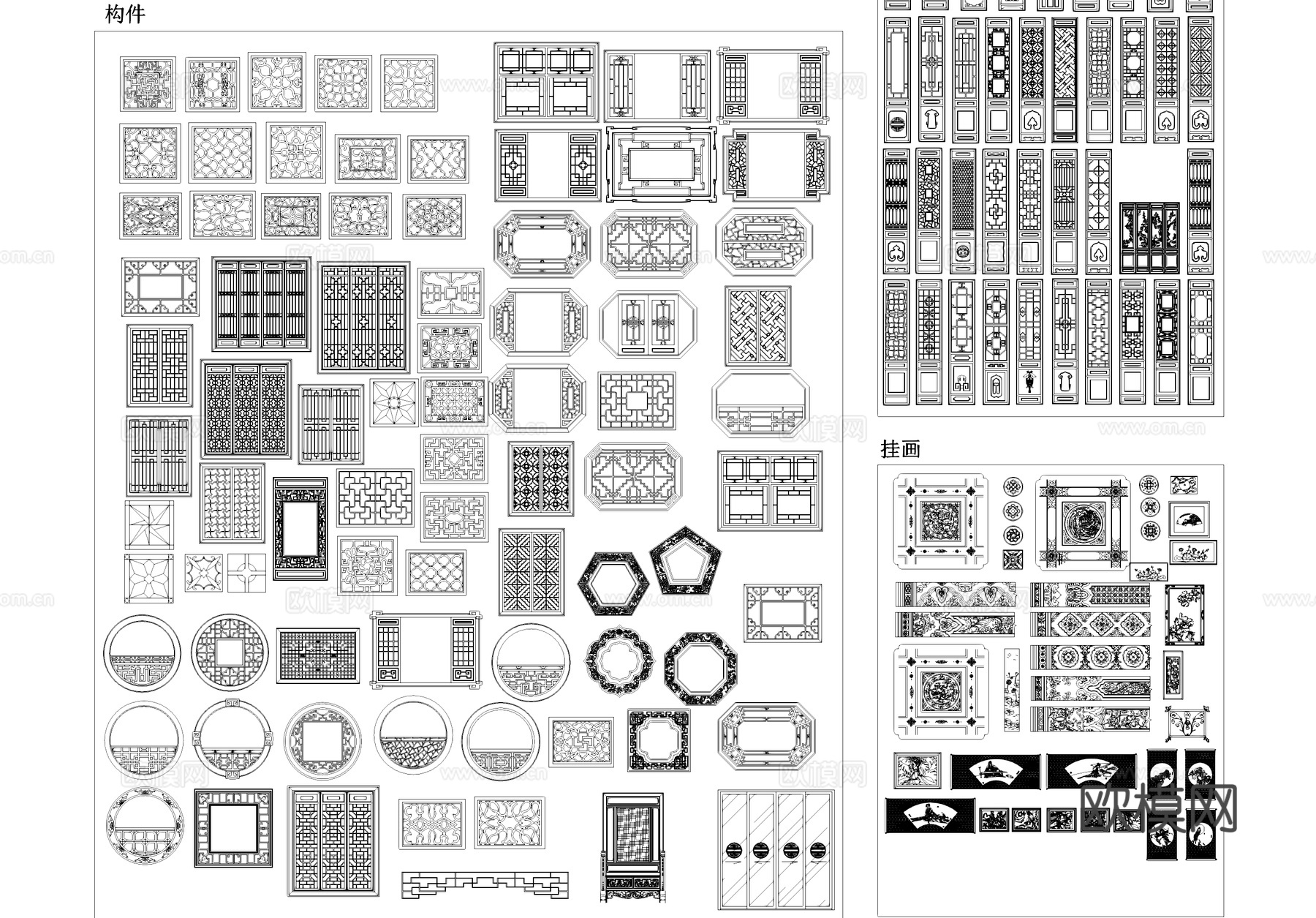 中式门窗隔断栏杆构件家具CAD图块图库cad施工图