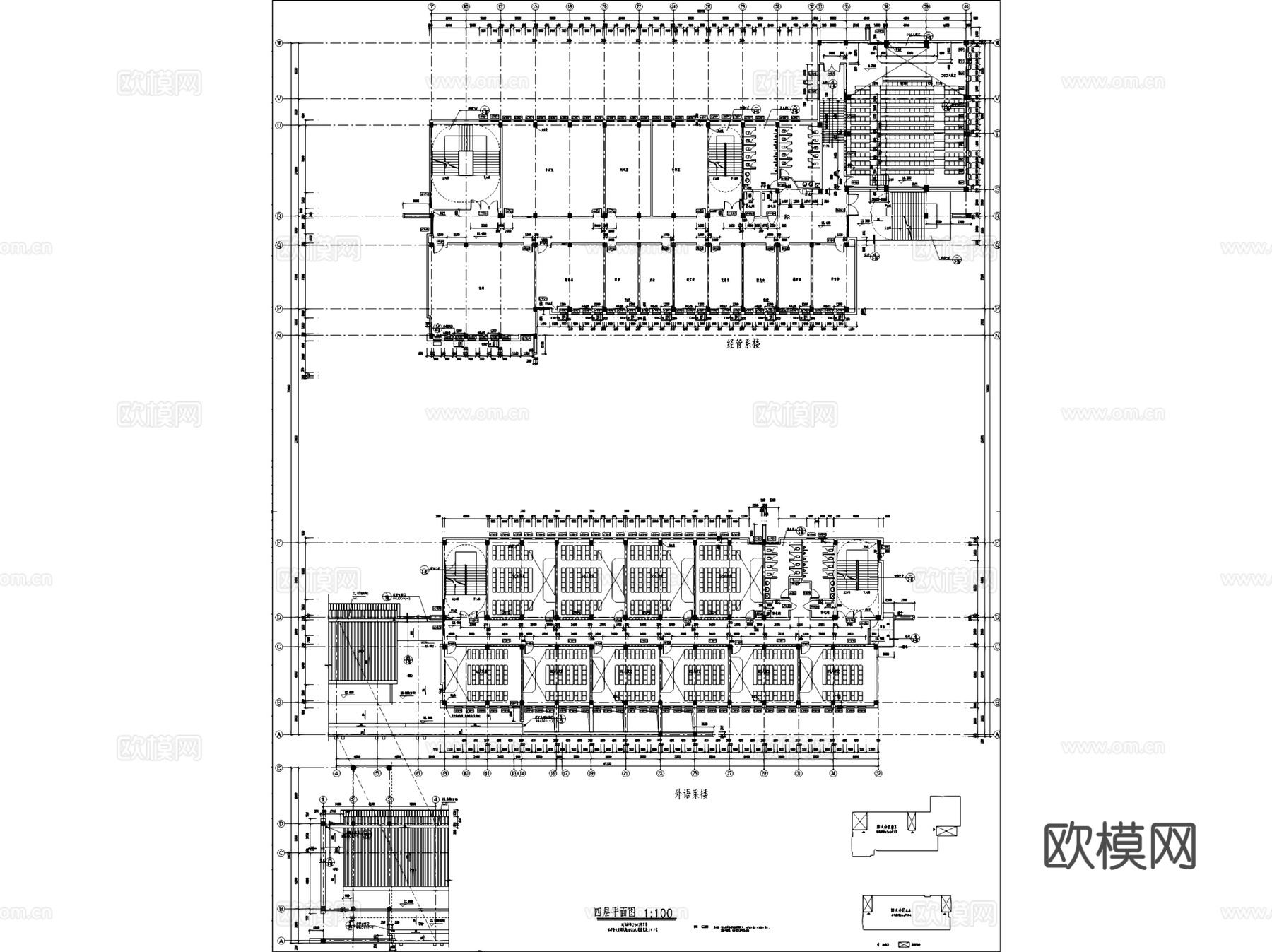 滁州学院南校区扩建院系楼建筑CAD施工图cad施工图