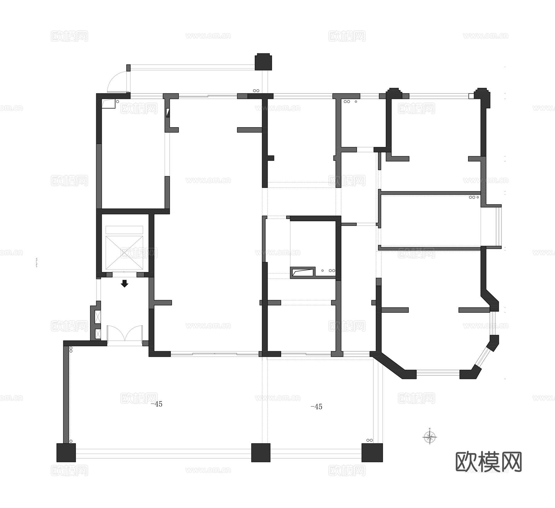 280平大平层平面CAD施工图cad施工图