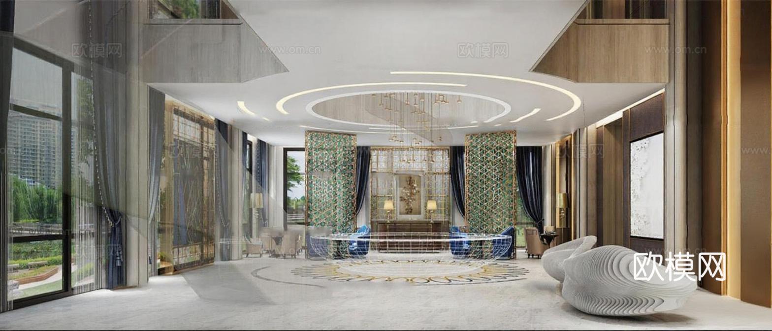 现代奢华室内设计 高端住宅新中式风格 大理石金属材质 3D渲染案例免费3d模型下载